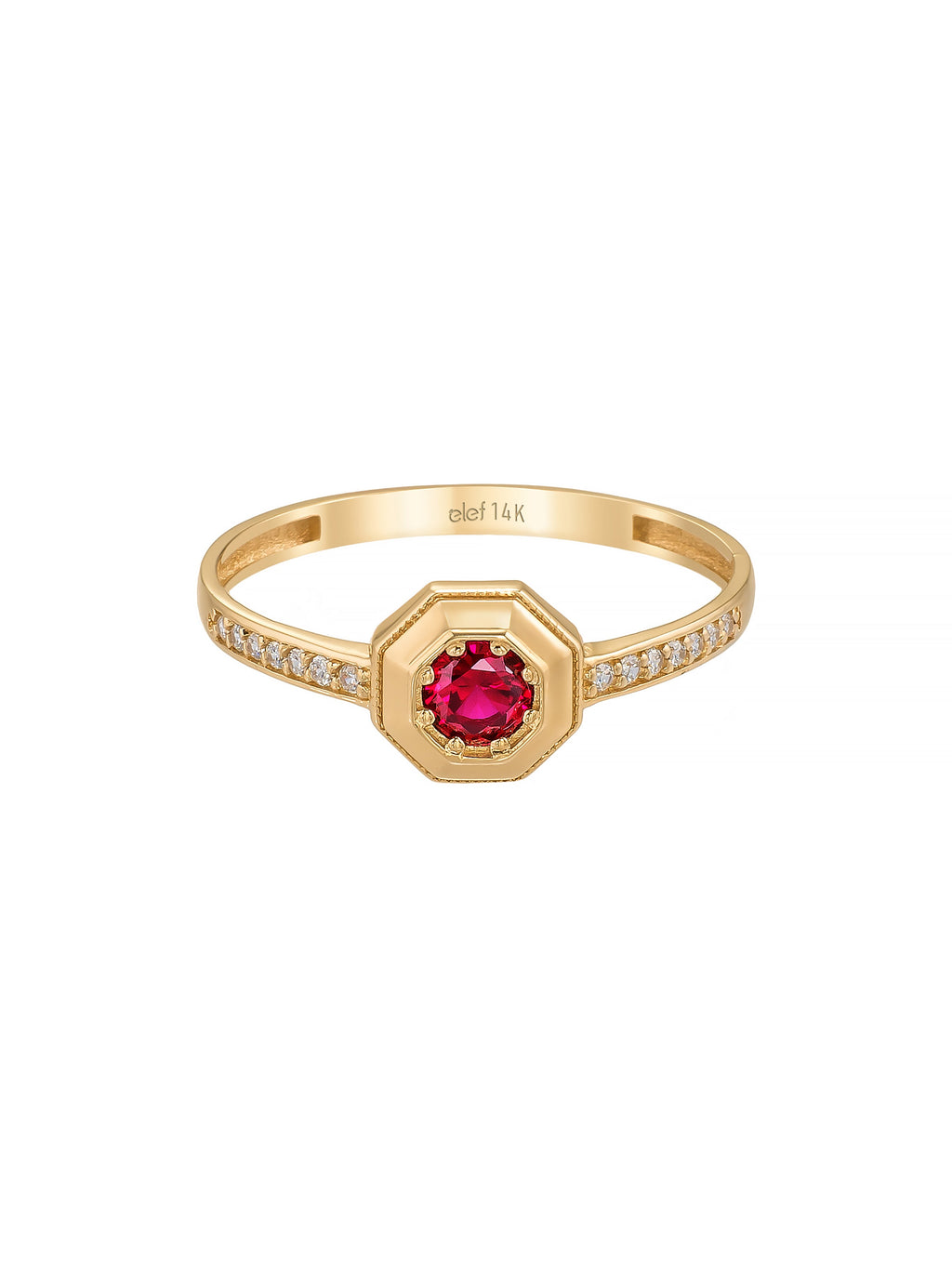 Sekizgen Yakut Rengi Taşlı Vintage 14K Altın Yüzük - Elef Kuyumculuk