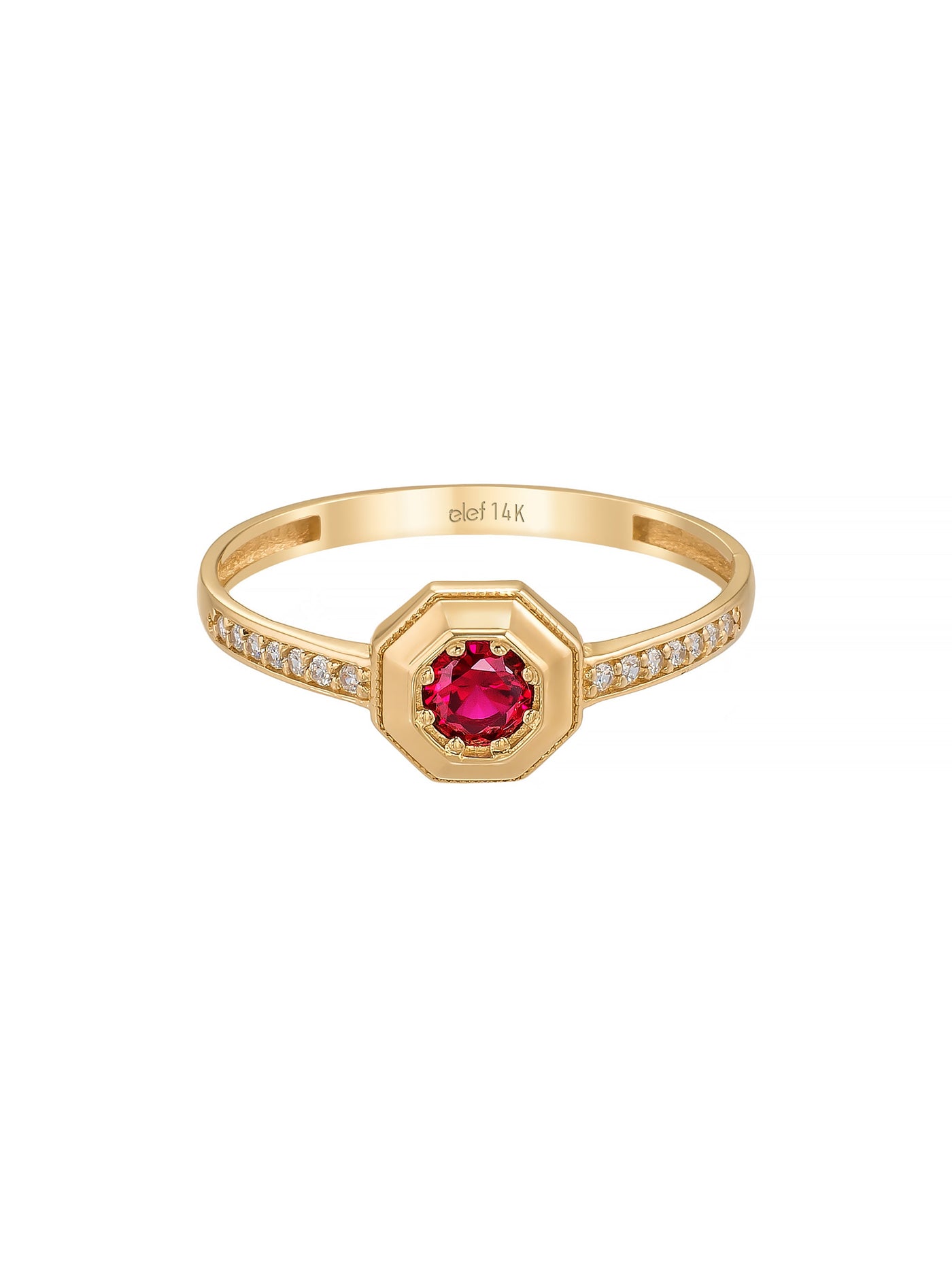Sekizgen Yakut Rengi Taşlı Vintage 14K Altın Yüzük - Elef Kuyumculuk