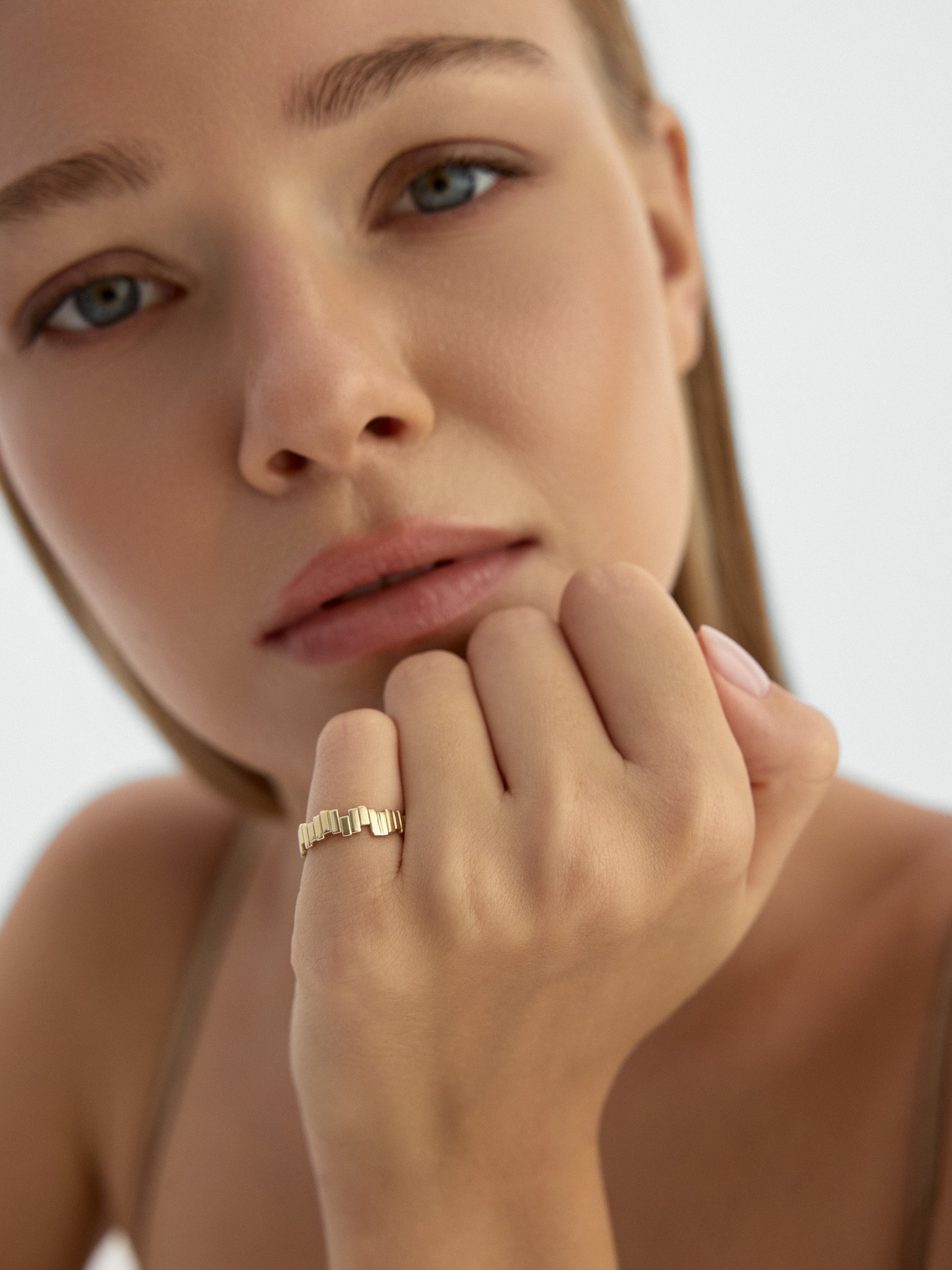 Geometrik Doku Modern 14K Altın Yüzük - Elef Kuyumculuk