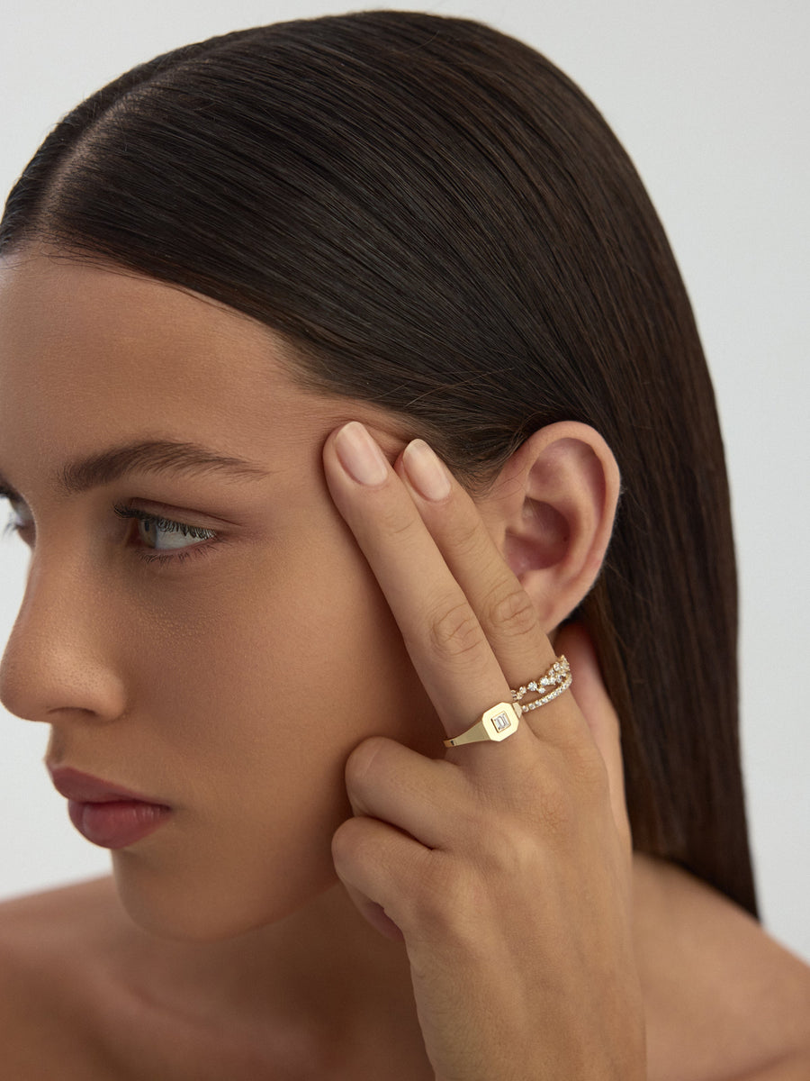 Baget Taşlı Geometrik 14K Altın Yüzük