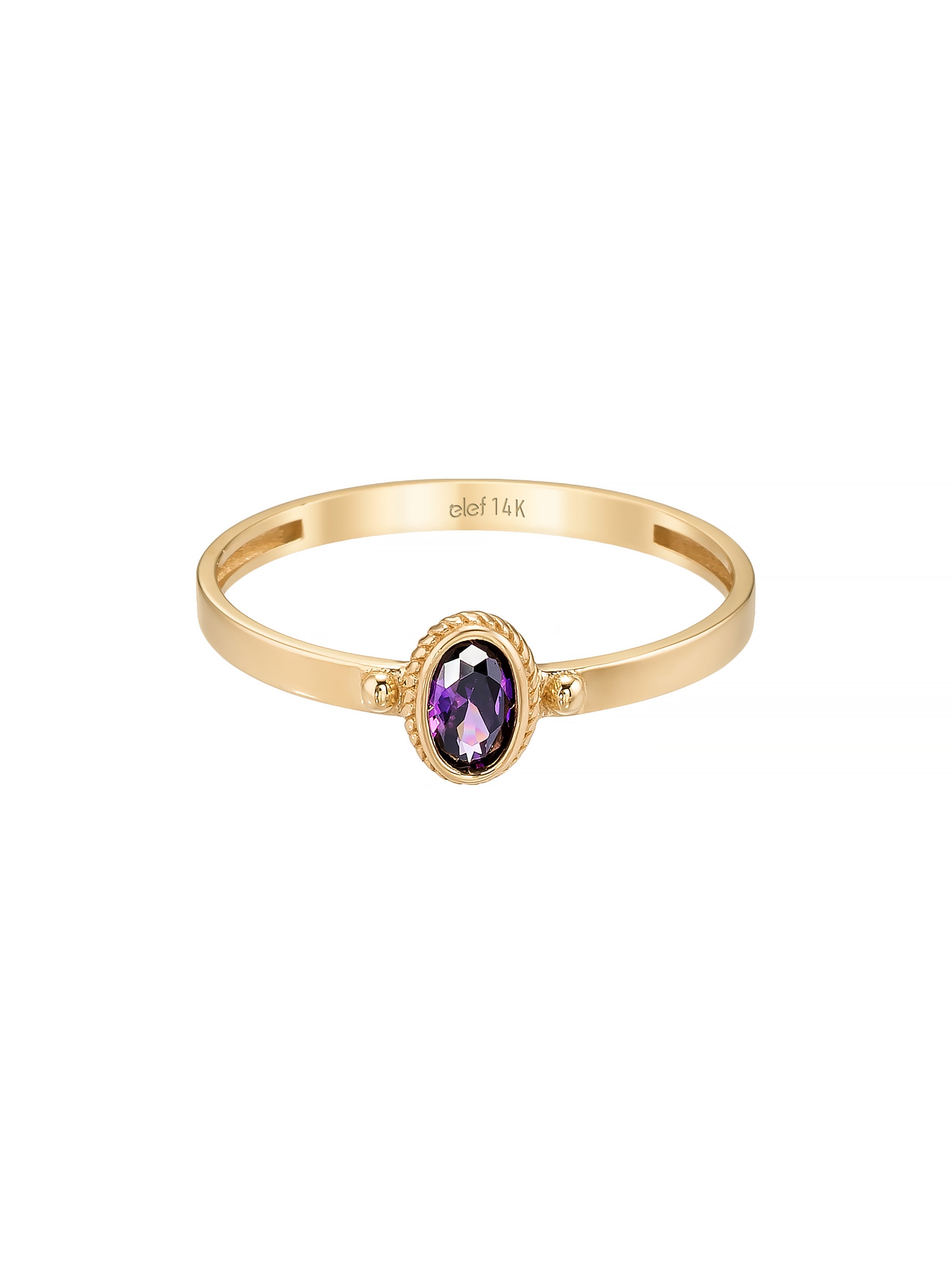 Oval Kesim Mor Taşlı Minimal 14K Altın Yüzük - Elef Kuyumculuk