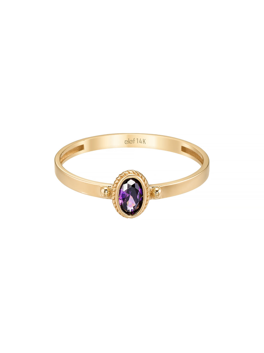 Oval Kesim Mor Taşlı Minimal 14K Altın Yüzük