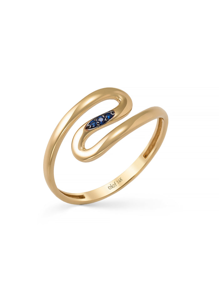 Sedef Formlu Safir Rengi Taşlı Modern 14K Altın Yüzük