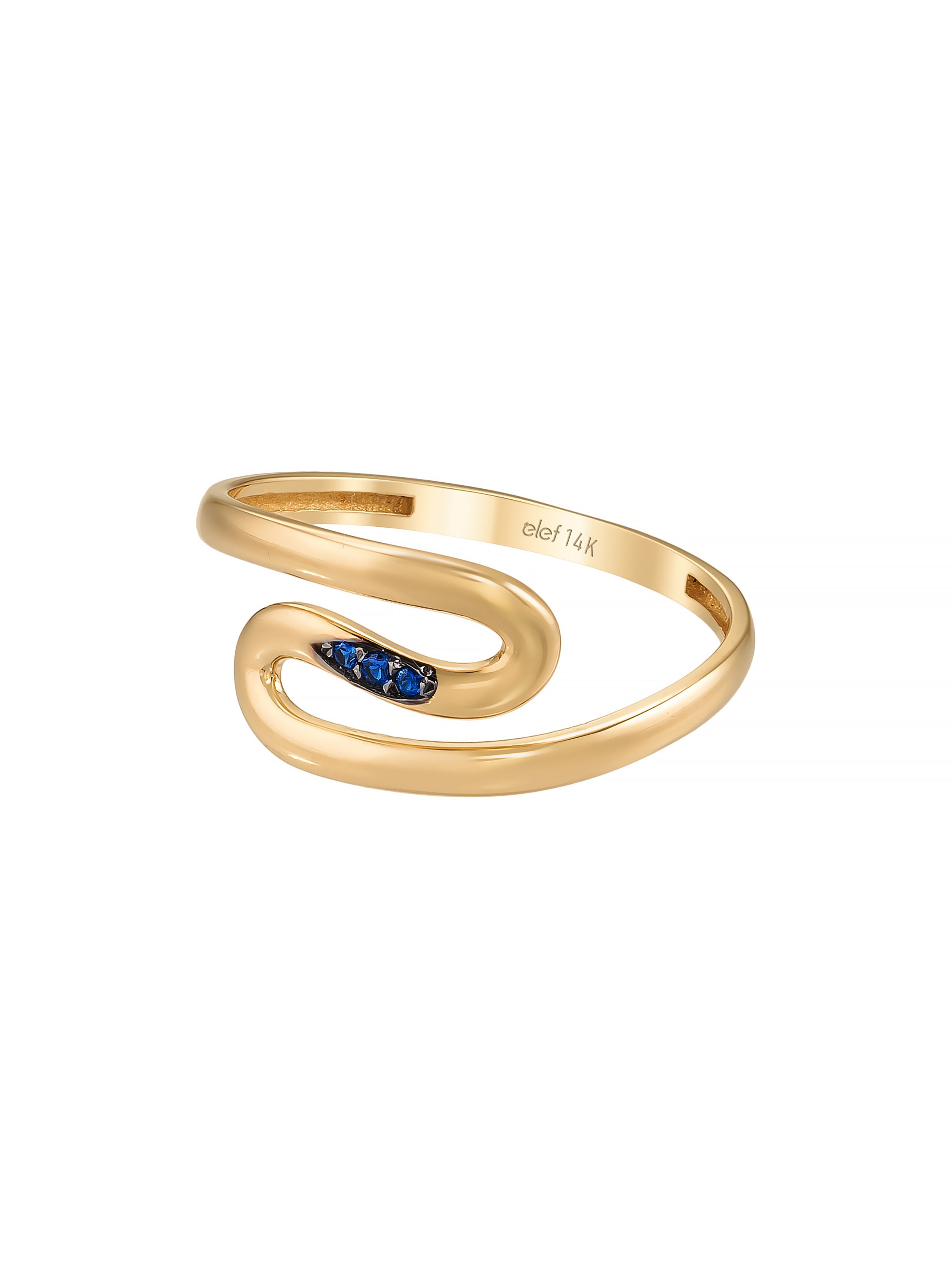 Sedef Formlu Safir Rengi Taşlı Modern 14K Altın Yüzük - Elef Kuyumculuk