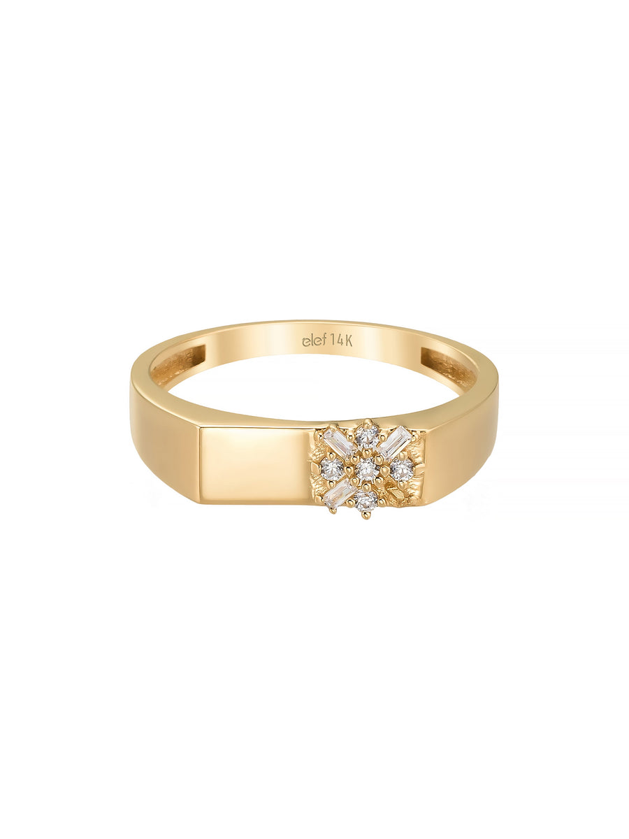 Kar Tanesi Motifli Modern 14K Altın Yüzük