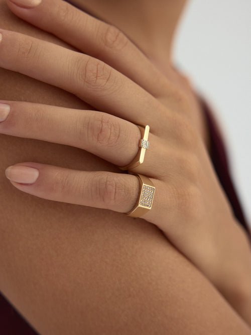 Baget ve Yuvarlak Taşlı Modern 14K Altın Yüzük - Elef Kuyumculuk