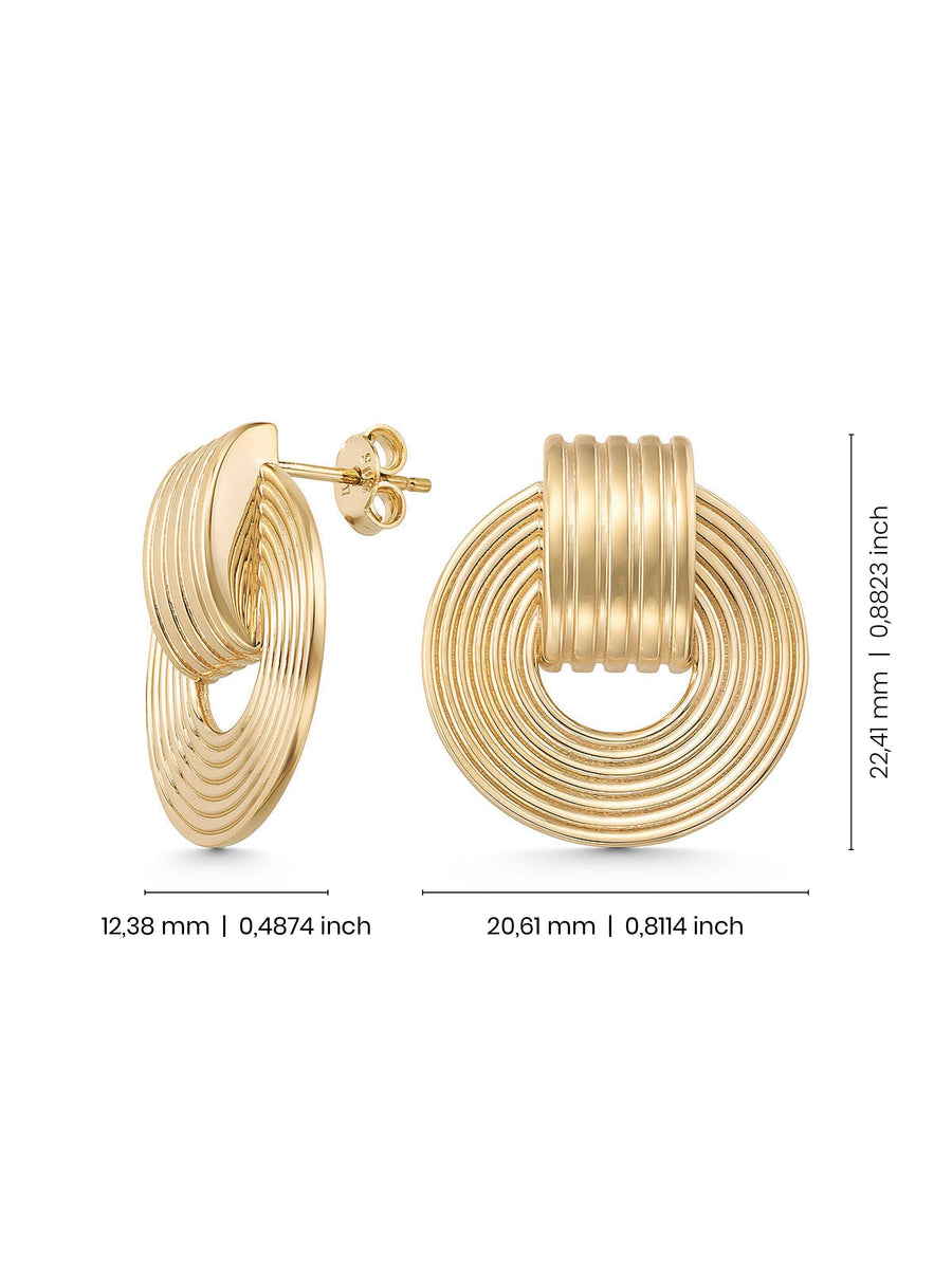 Dokulu Oval Yarım halka 14K Altın Küpe