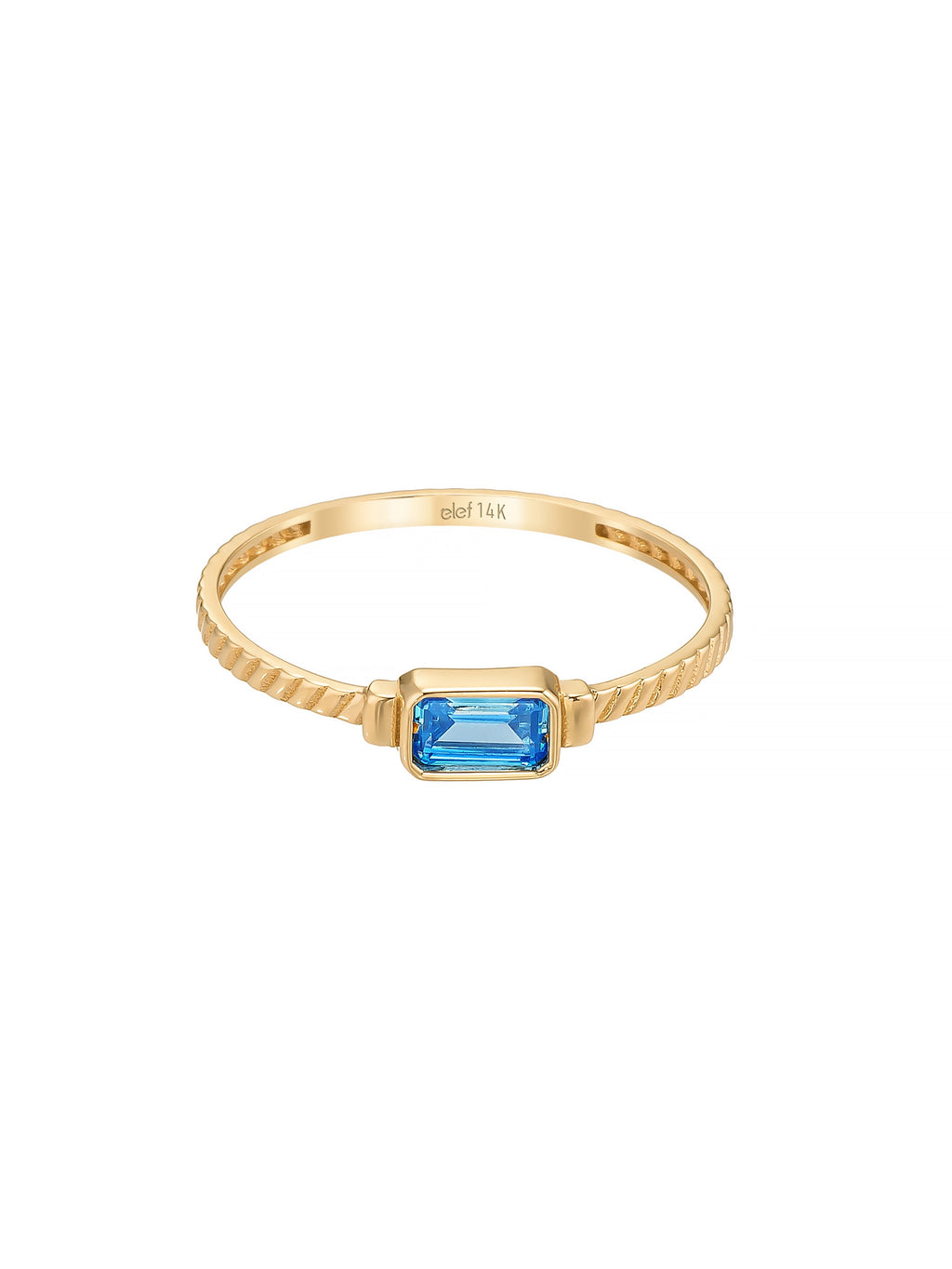 Baget Safir Rengi Taşlı Modern 14K Altın Yüzük - Elef Kuyumculuk
