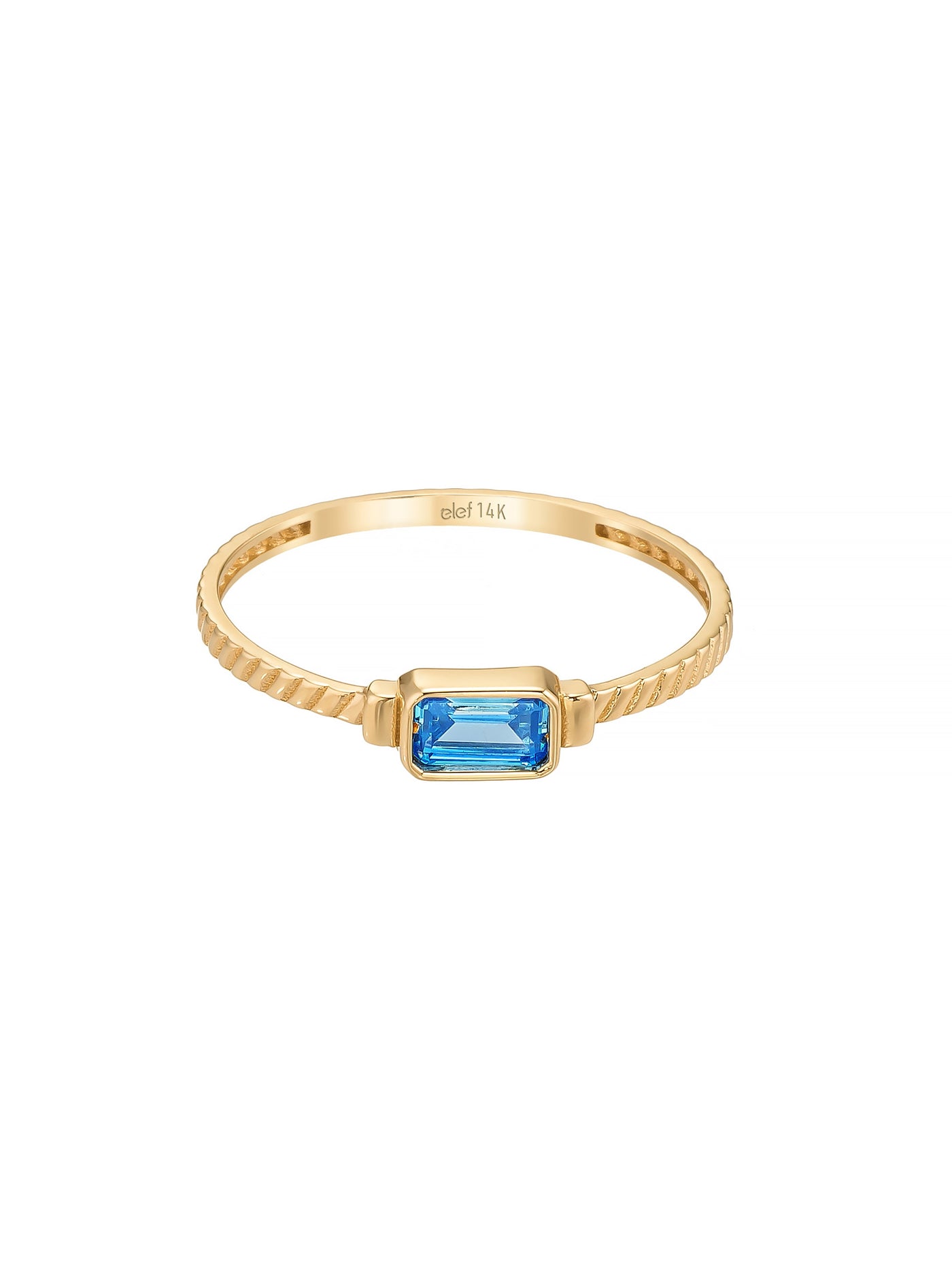Baget Safir Rengi Taşlı Modern 14K Altın Yüzük - Elef Kuyumculuk