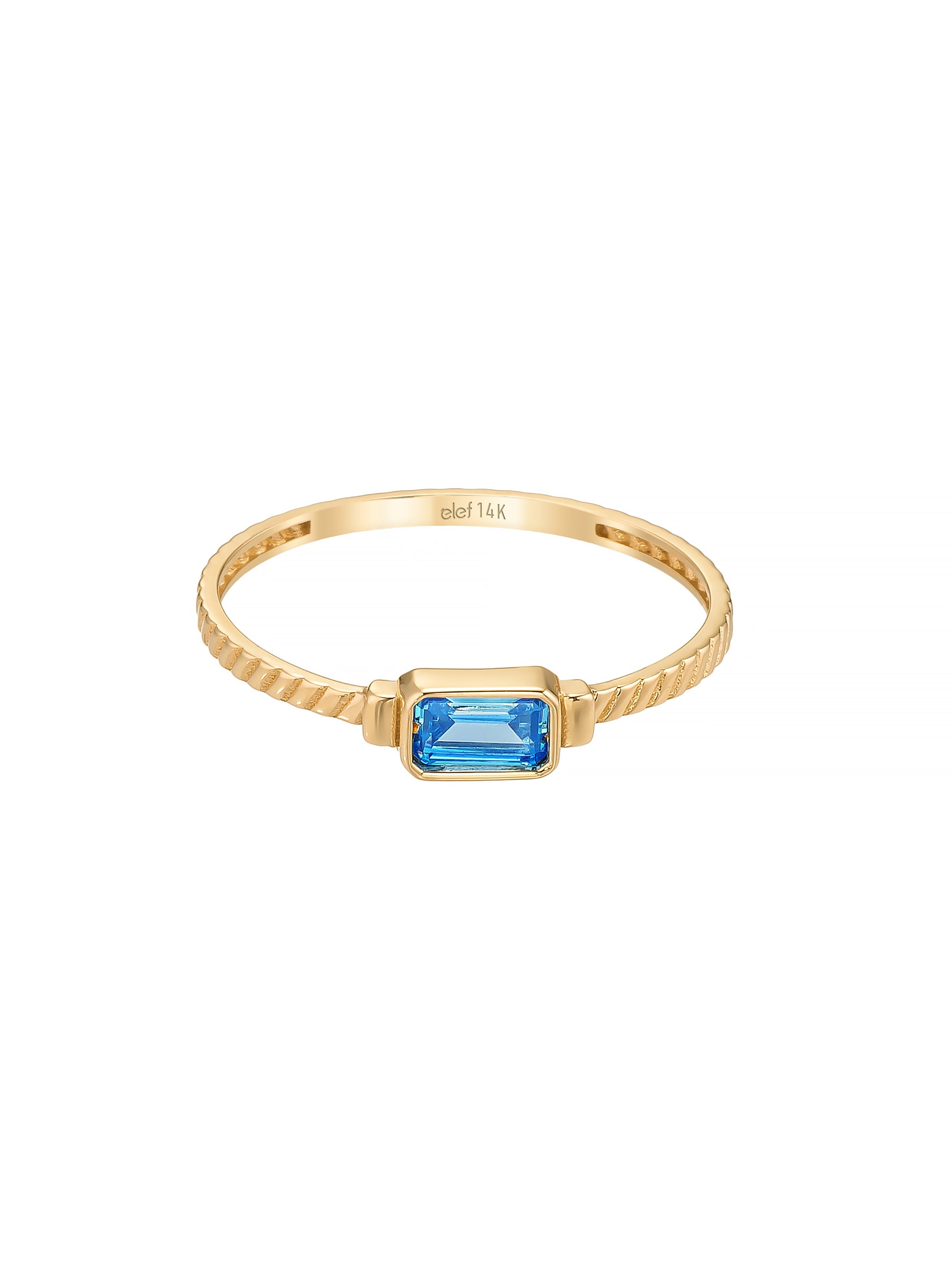 Baget Safir Rengi Taşlı Modern 14K Altın Yüzük - Elef Kuyumculuk
