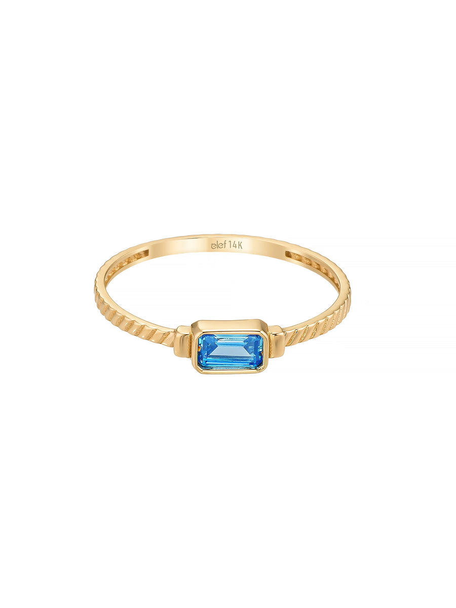Baget Safir Rengi Taşlı Modern 14K Altın Yüzük
