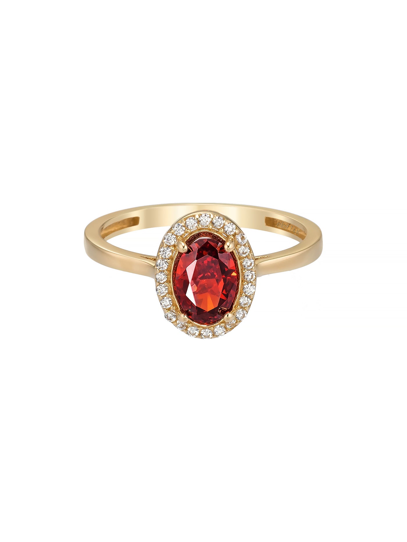 Oval Garnet Taşlı Halo 14K Altın Yüzük - Elef Kuyumculuk
