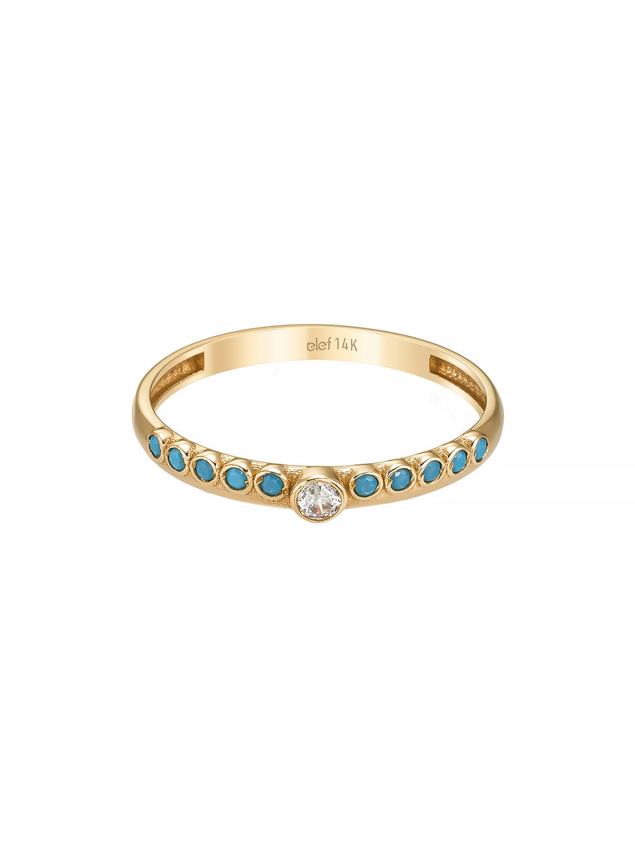 Turkuaz Taşlı Modern 14K Altın Yüzük