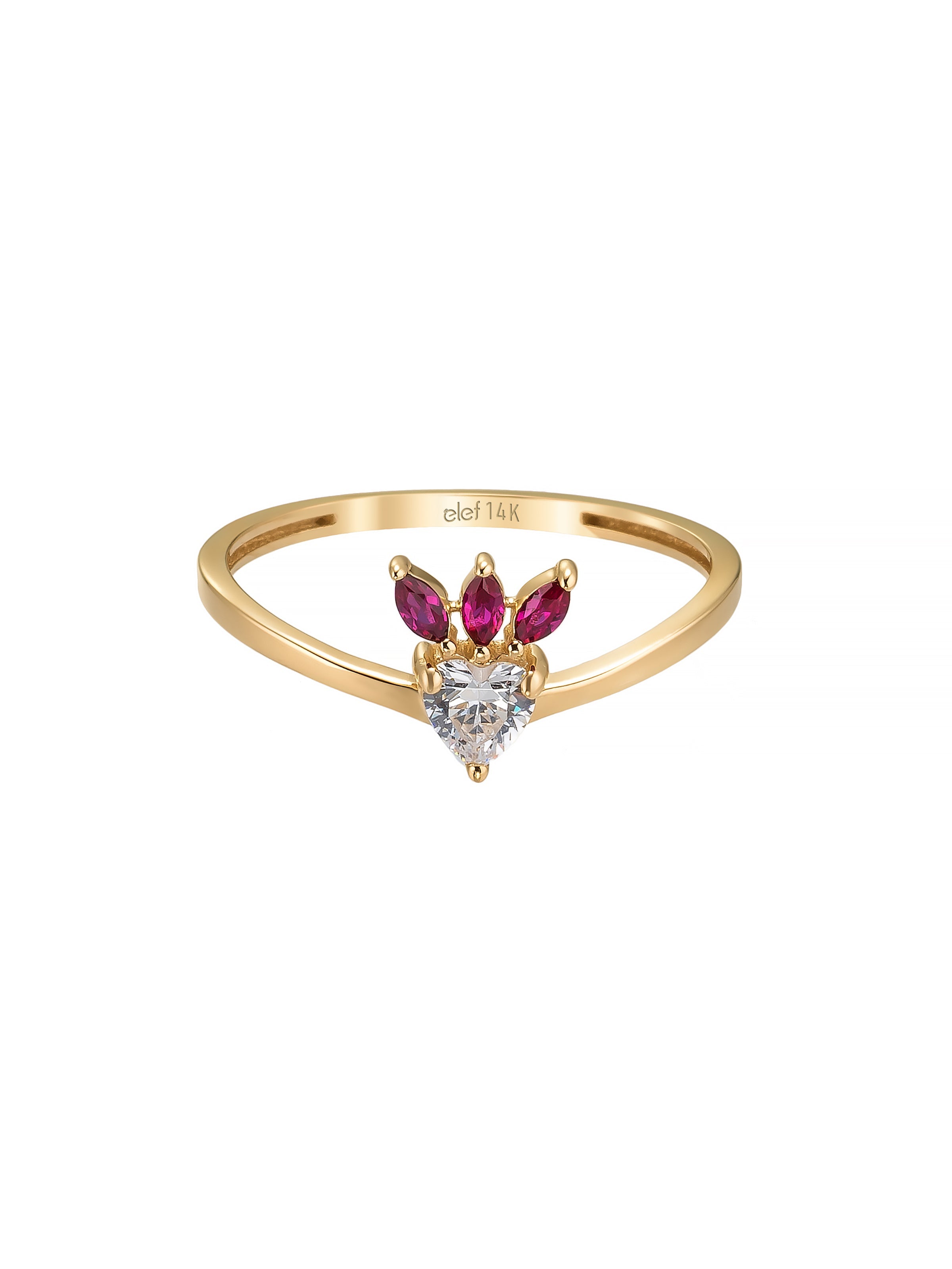 Kalp Kesim ve Yakut Rengi Taşlı Modern 14K Altın Yüzük - Elef Kuyumculuk