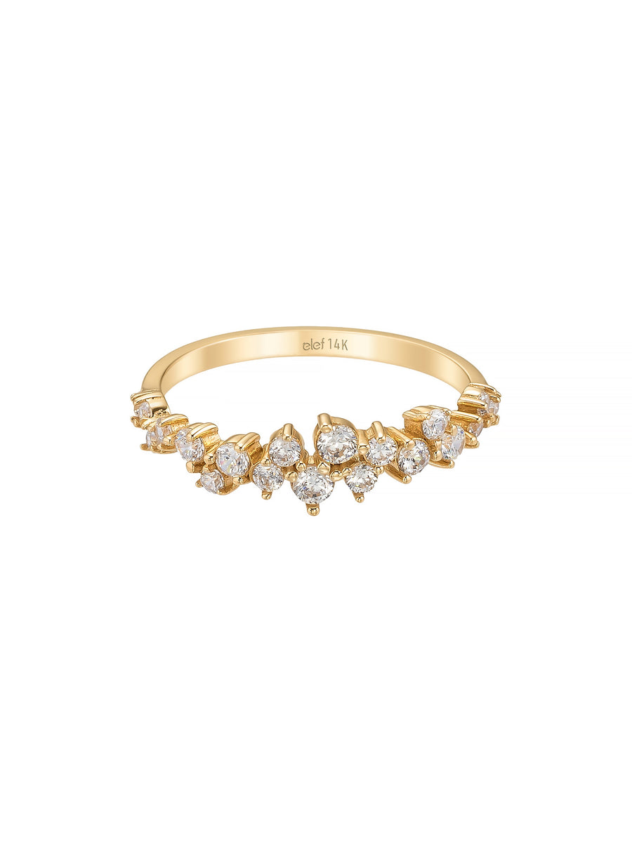 Yuvarlak ve Baget Taşlı Modern 14K Altın Yüzük
