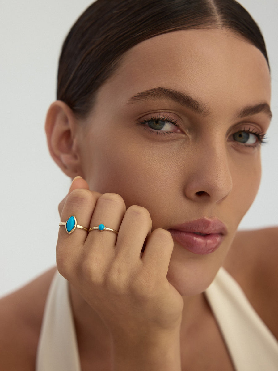 Marquise Turkuaz Taşlı Minimal 14K Altın Yüzük