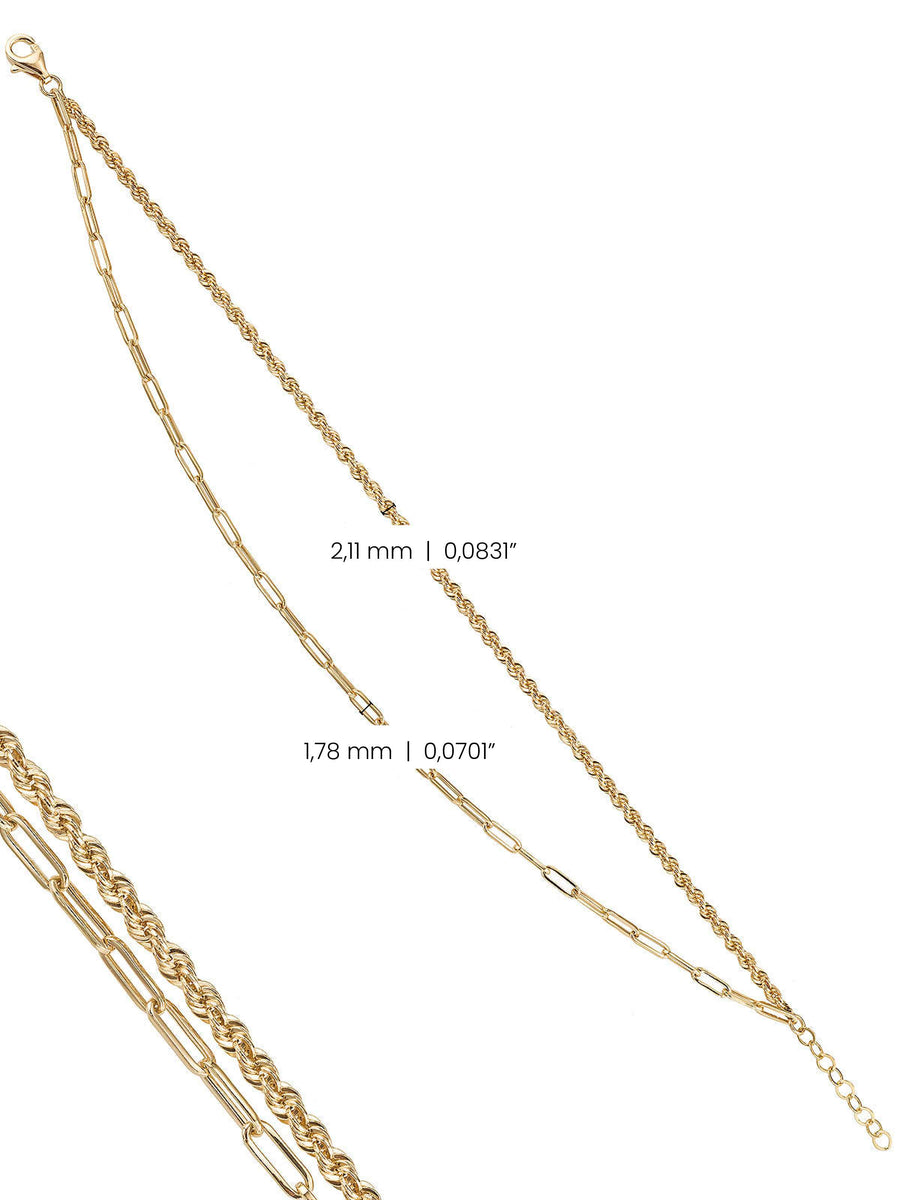 İki Sıra Zincir Tasarımlı 14K Altın Bileklik