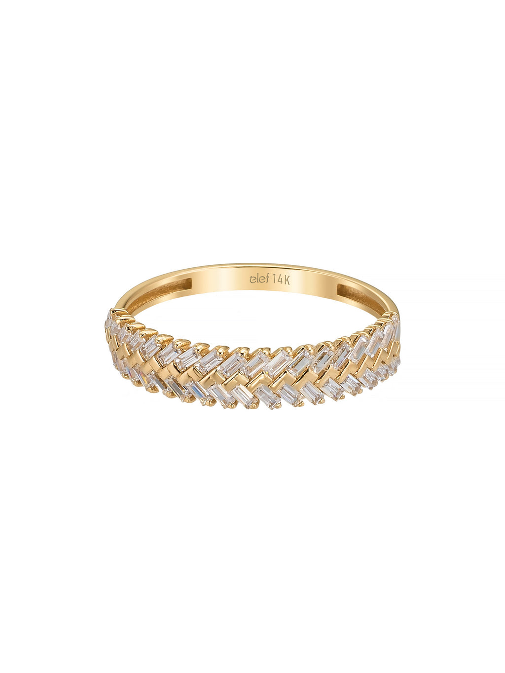 Çapraz Baget Taşlı Modern 14K Altın Yüzük - Elef Kuyumculuk