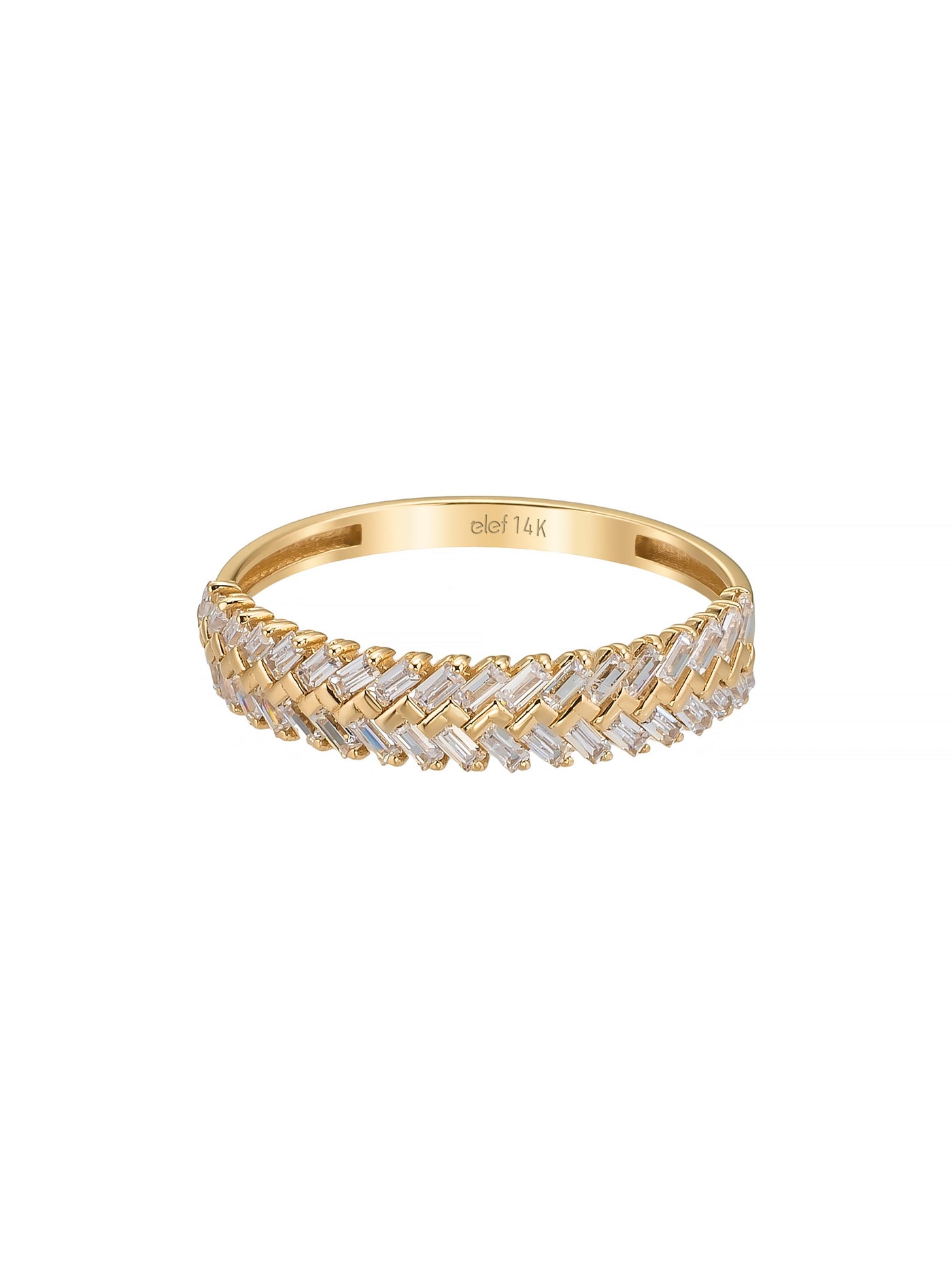 Çapraz Baget Taşlı Modern 14K Altın Yüzük - Elef Kuyumculuk