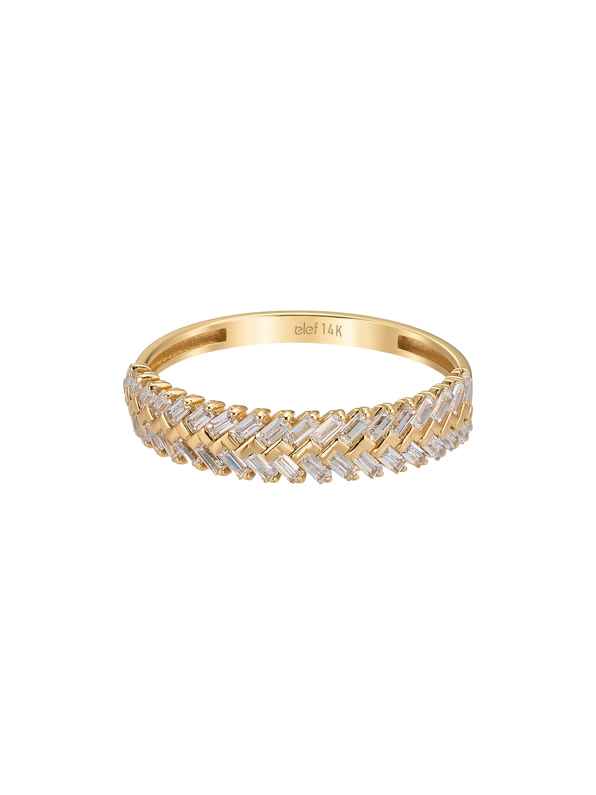 Çapraz Baget Taşlı Modern 14K Altın Yüzük - Elef Kuyumculuk