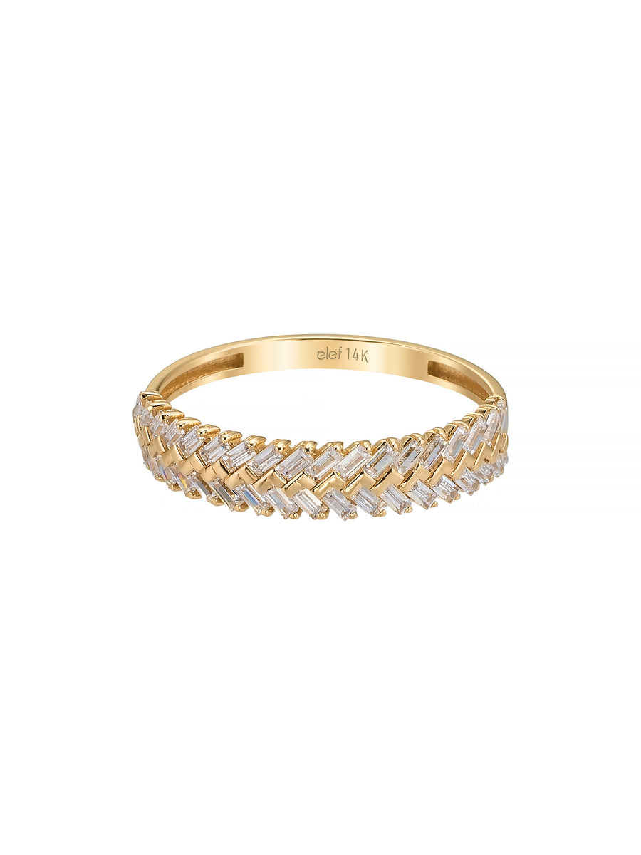 Çapraz Baget Taşlı Modern 14K Altın Yüzük