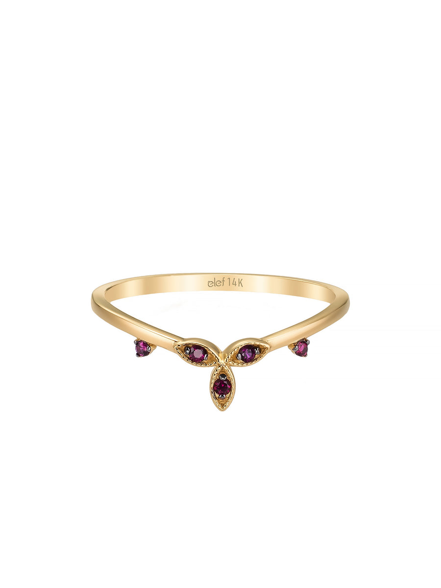 Gotik Yakut Rengi Taşlı Vintage 14K Altın Yüzük