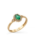 Oval Zümrüt Yeşili Taşlı Vintage 14K Altın Yüzük - Elef Kuyumculuk