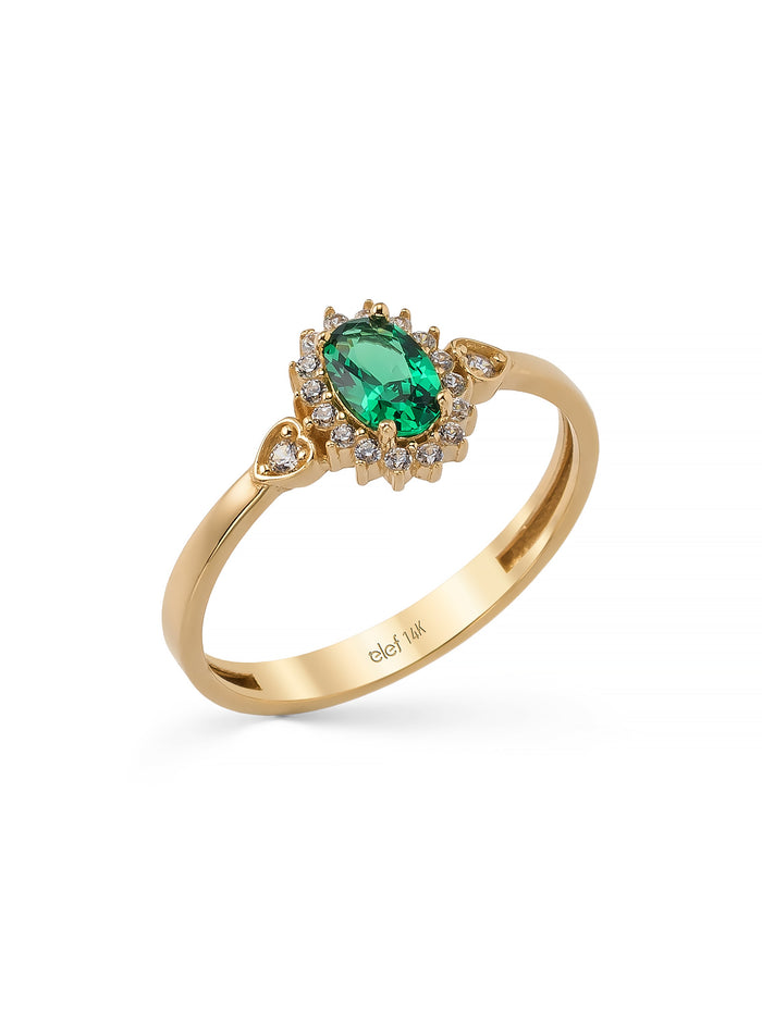 Oval Zümrüt Yeşili Taşlı Vintage 14K Altın Yüzük