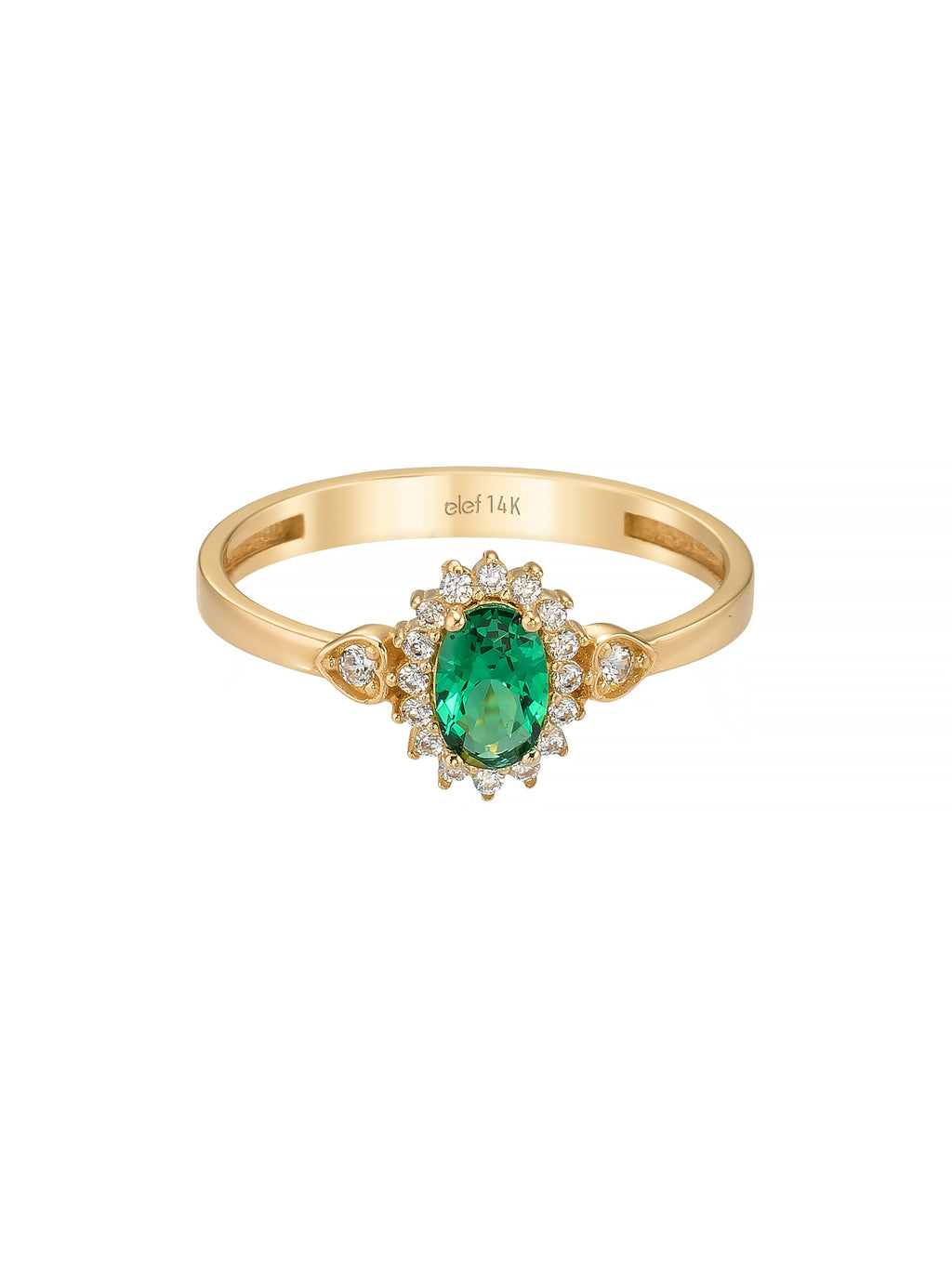 Oval Zümrüt Yeşili Taşlı Vintage 14K Altın Yüzük - Elef Kuyumculuk