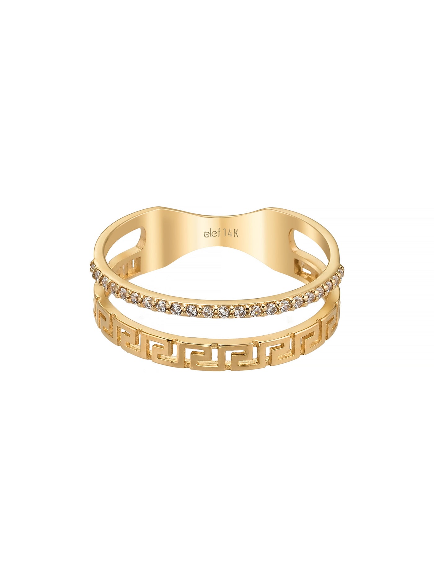Greek Motif Sıralı Taşlı 14K Altın Yüzük - Elef Kuyumculuk