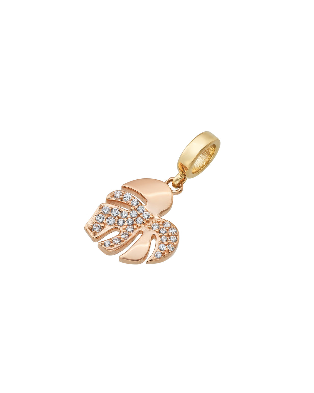 Taşlı Monstera Yaprağı Figürlü 14K Altın Charm