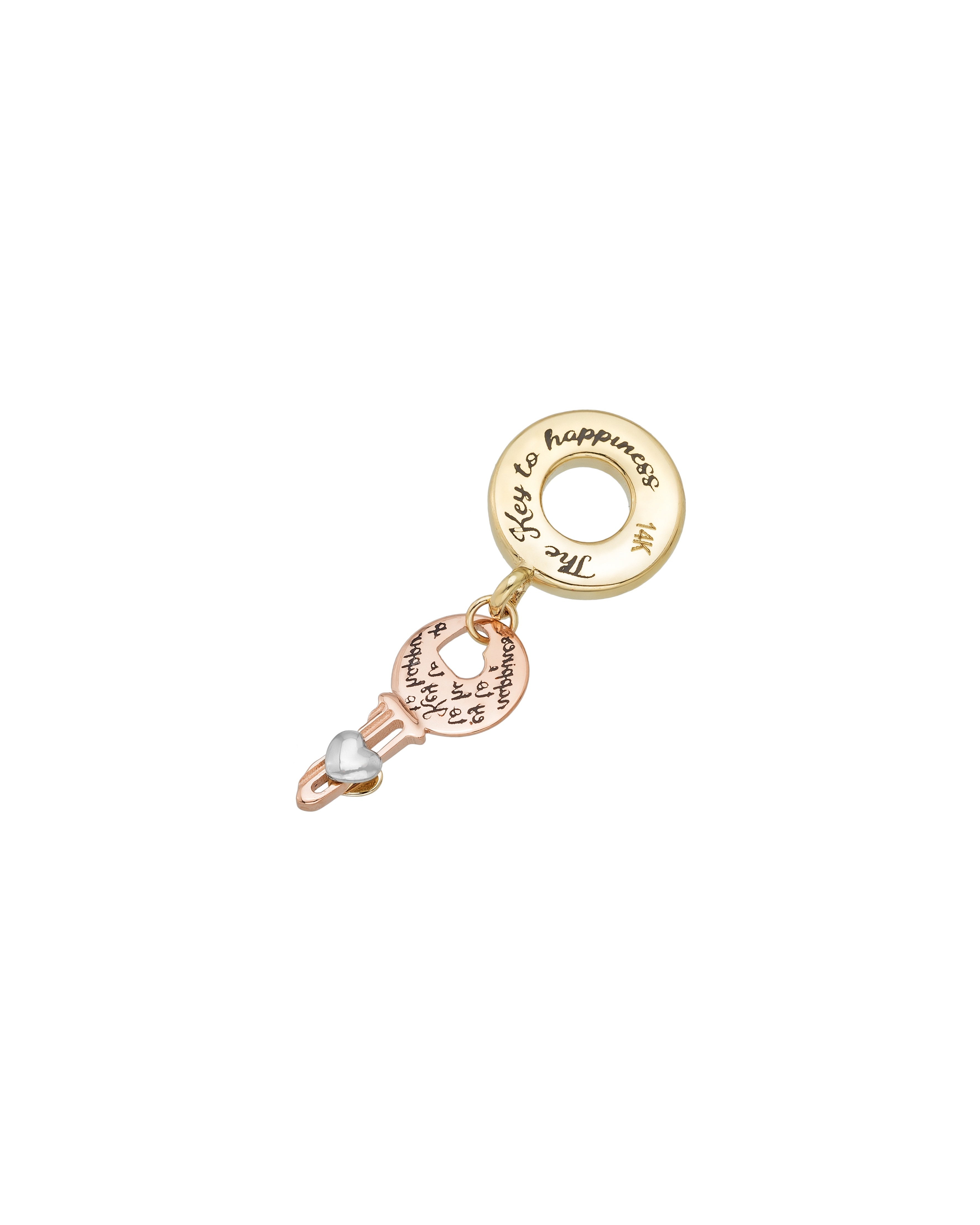 Anahtar ve “The Key to Happiness” Yazılı Figürlü 14K Altın Charm
