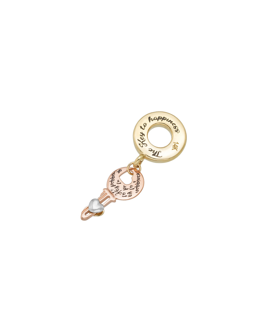 Anahtar ve “The Key to Happiness” Yazılı Figürlü 14K Altın Charm