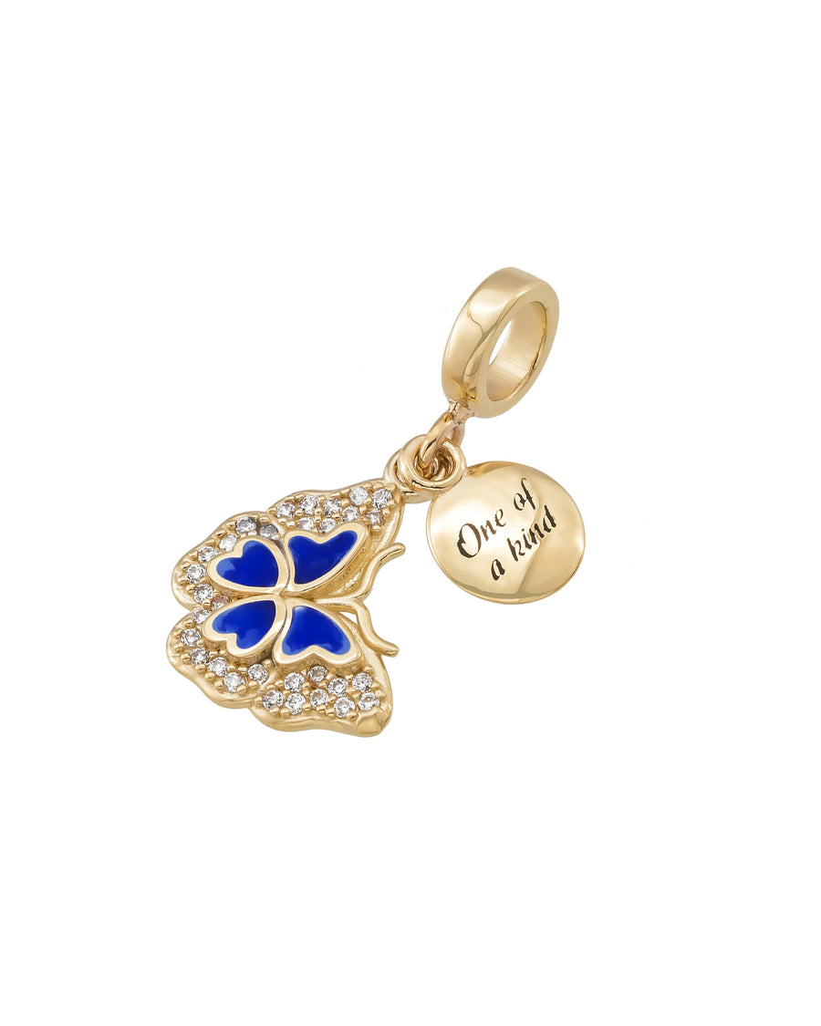 Mavi Kelebek & “One of a Kind” Figürlü Taşlı 14K Altın Charm