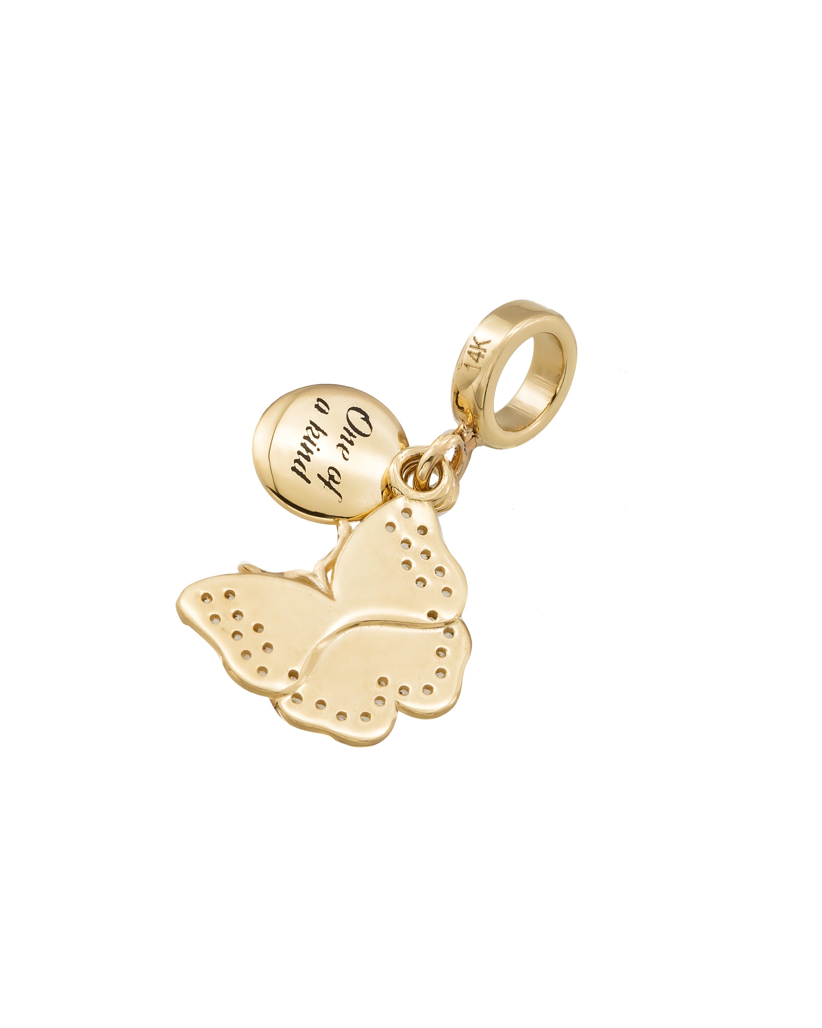 Mavi Kelebek & “One of a Kind” Figürlü Taşlı 14K Altın Charm
