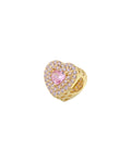 Pembe Kalp Taşlı Pavé Kalp Figürlü 14K Altın Charm