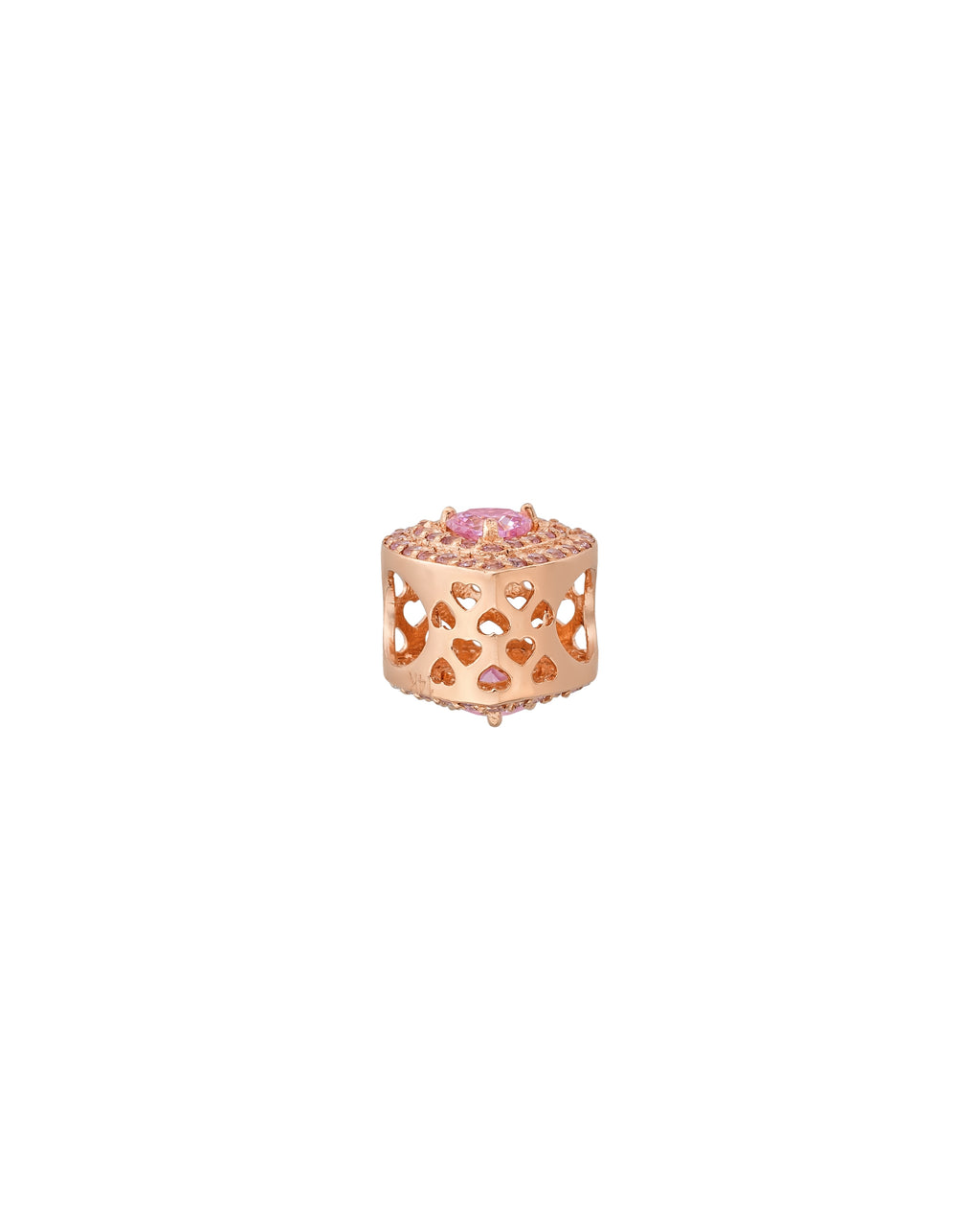 Pembe Kalp Taşlı Pavé Kalp Figürlü 14K Altın Charm