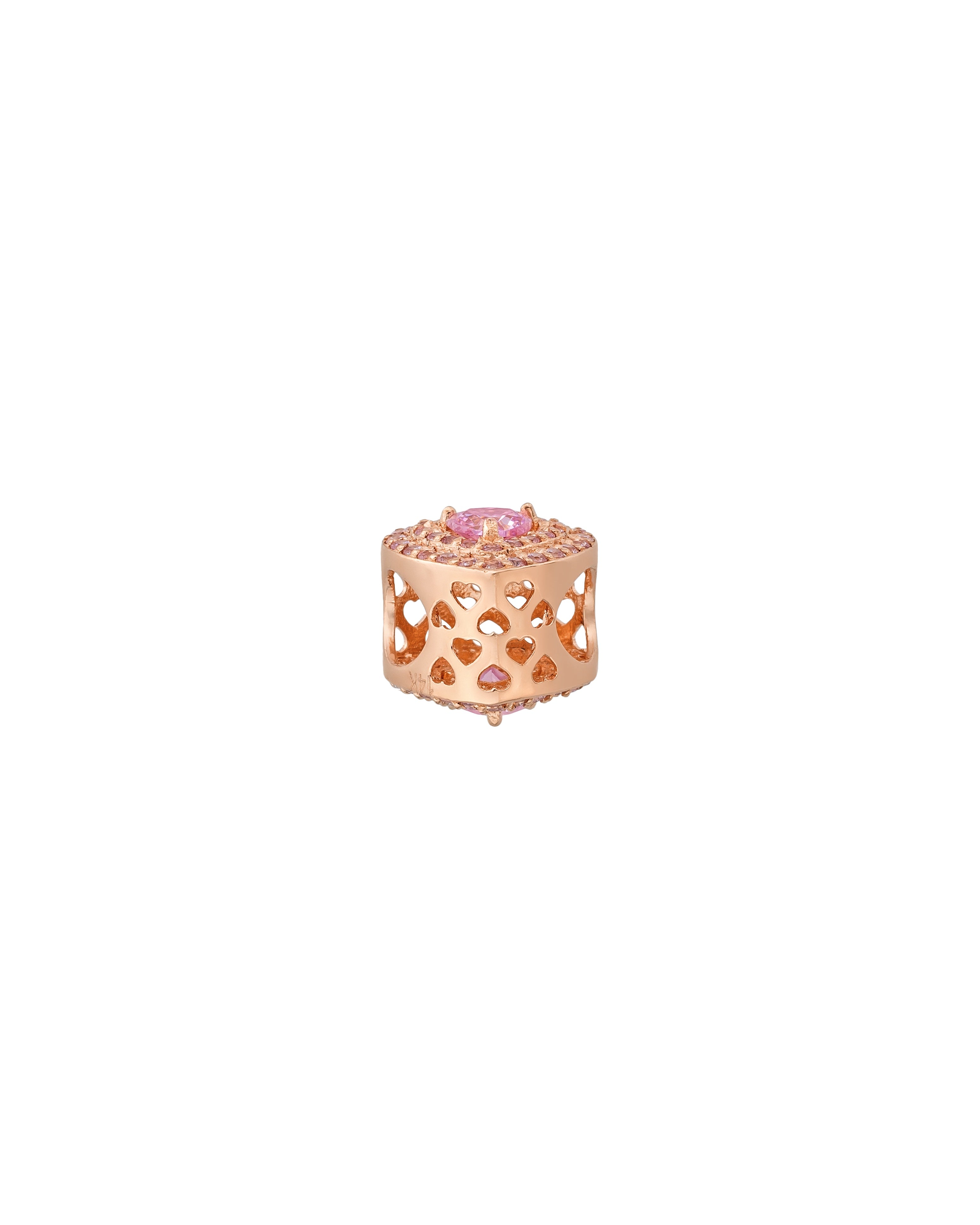 Pembe Kalp Taşlı Pavé Kalp Figürlü 14K Altın Charm