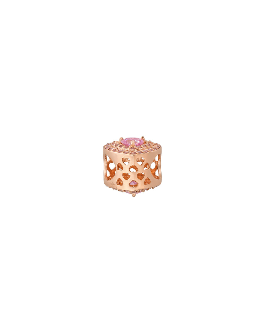 Pembe Kalp Taşlı Pavé Kalp Figürlü 14K Altın Charm