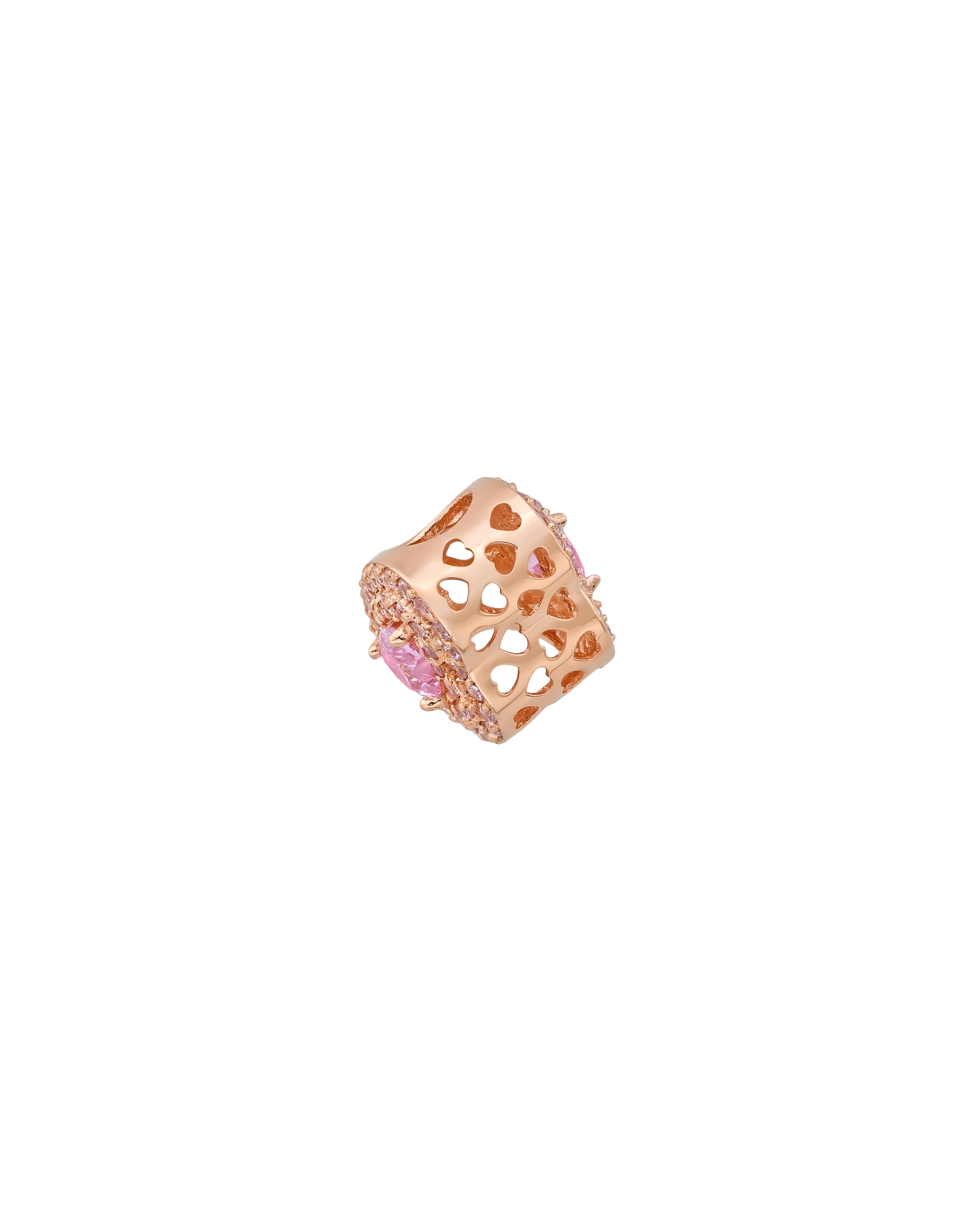 Pembe Kalp Taşlı Pavé Kalp Figürlü 14K Altın Charm