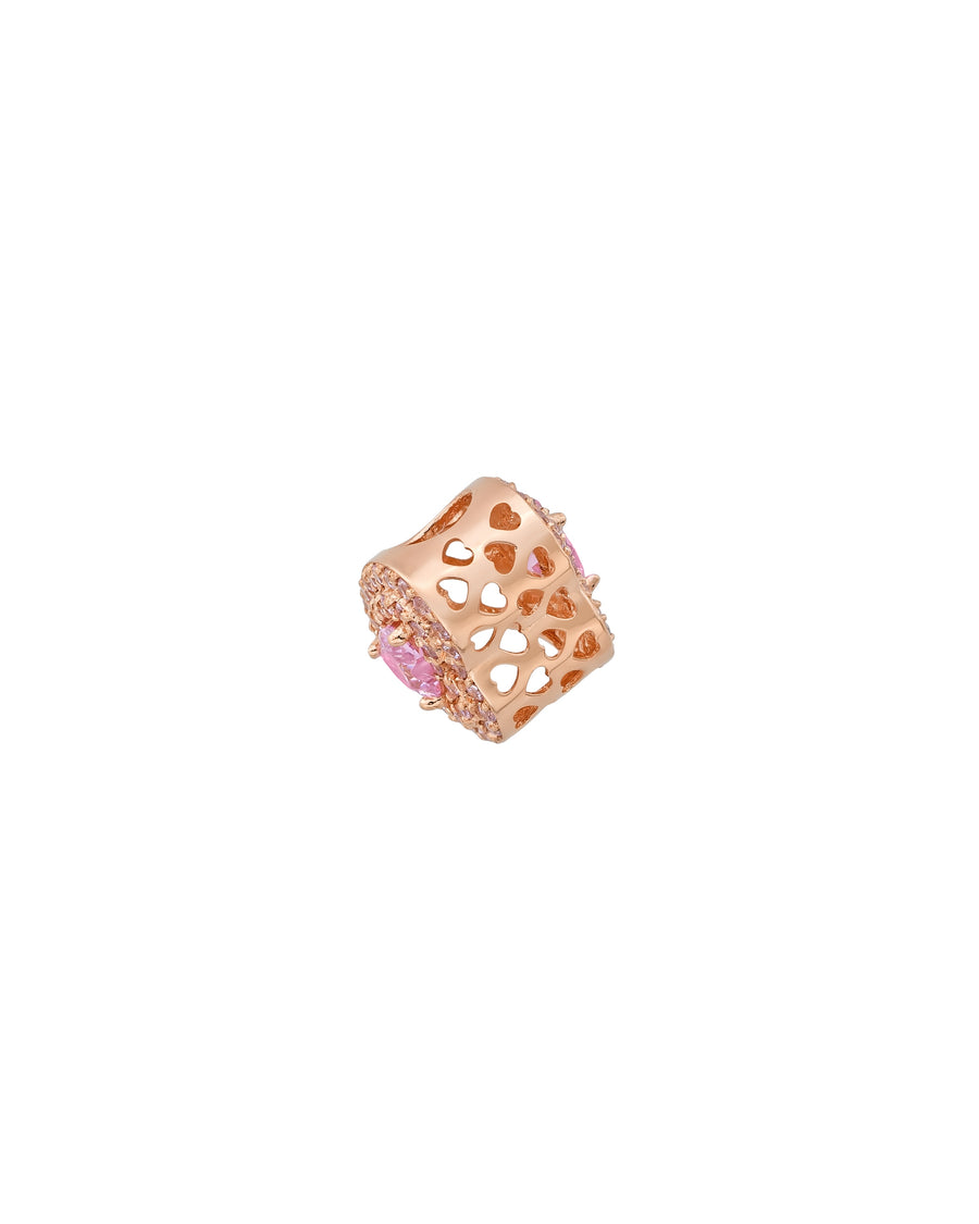Pembe Kalp Taşlı Pavé Kalp Figürlü 14K Altın Charm