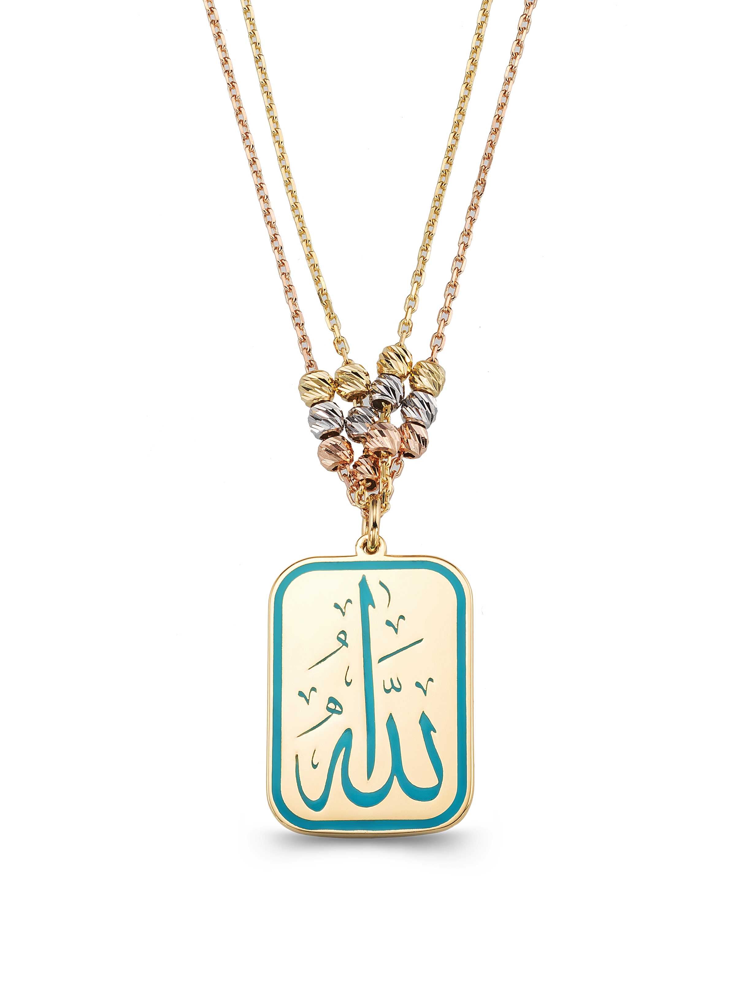 Allah Yazılı Mineli 14K Altın Kolye - Elef Kuyumculuk