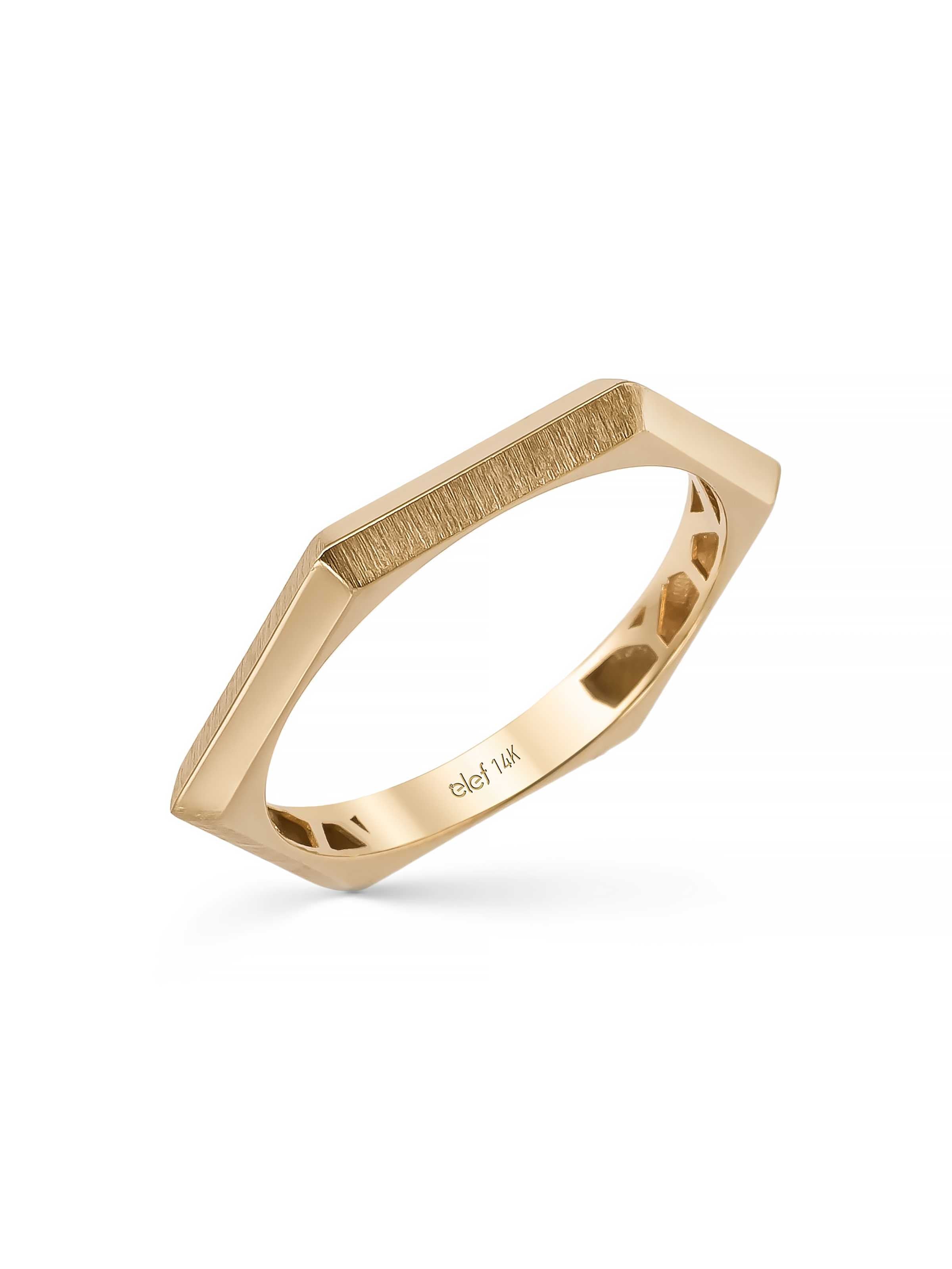 Altıgen Formlu Modern 14K Altın Yüzük - Elef Kuyumculuk