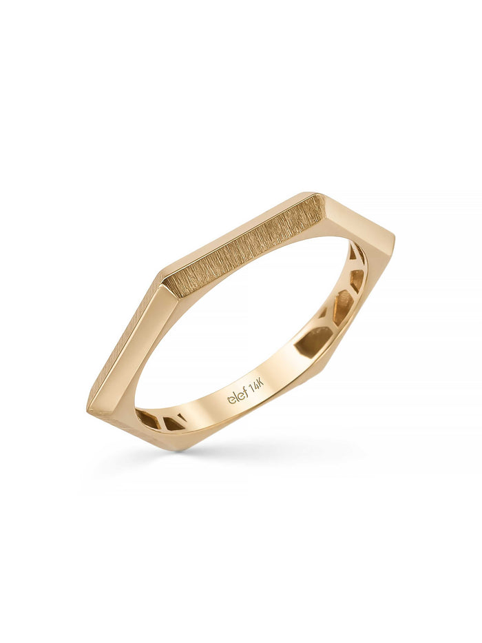Altıgen Formlu Modern 14K Altın Yüzük