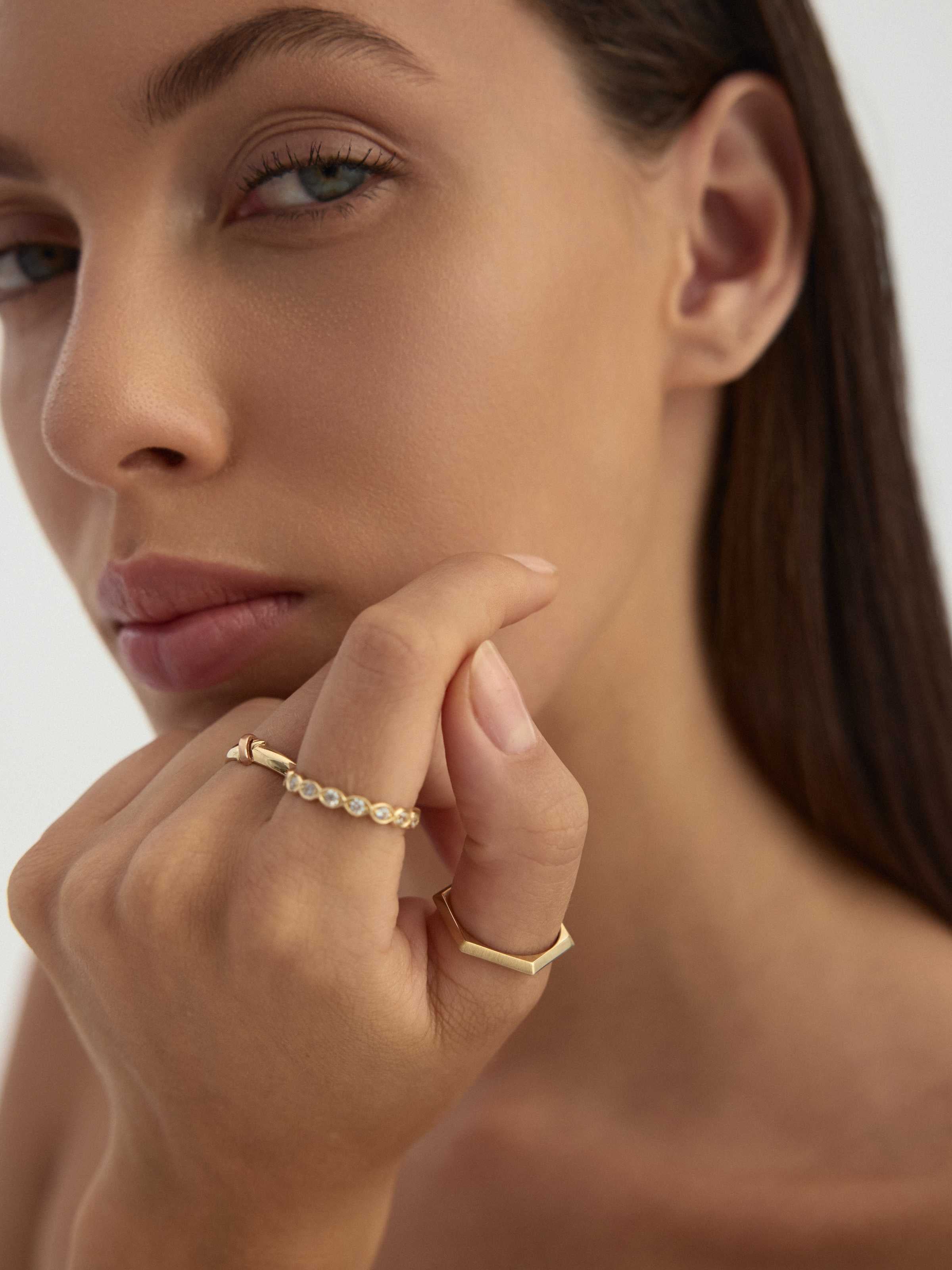 Altıgen Formlu Modern 14K Altın Yüzük - Elef Kuyumculuk