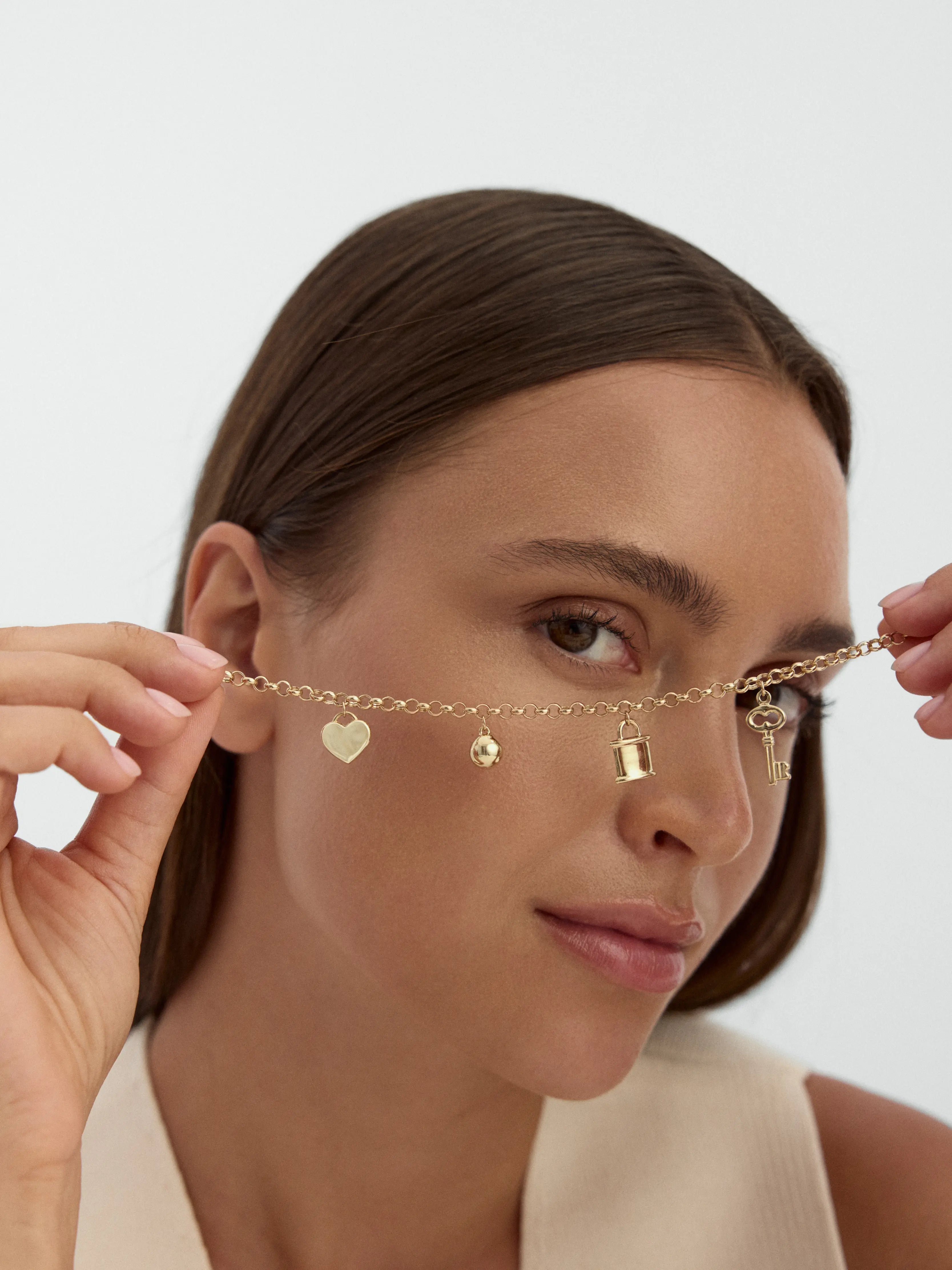 Anahtar & Kalp Charm Detaylı 14K Altın Bileklik - Elef Kuyumculuk