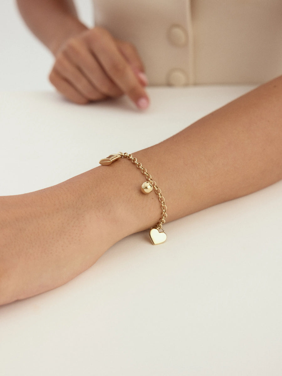 Anahtar & Kalp Charm Detaylı 14K Altın Bileklik