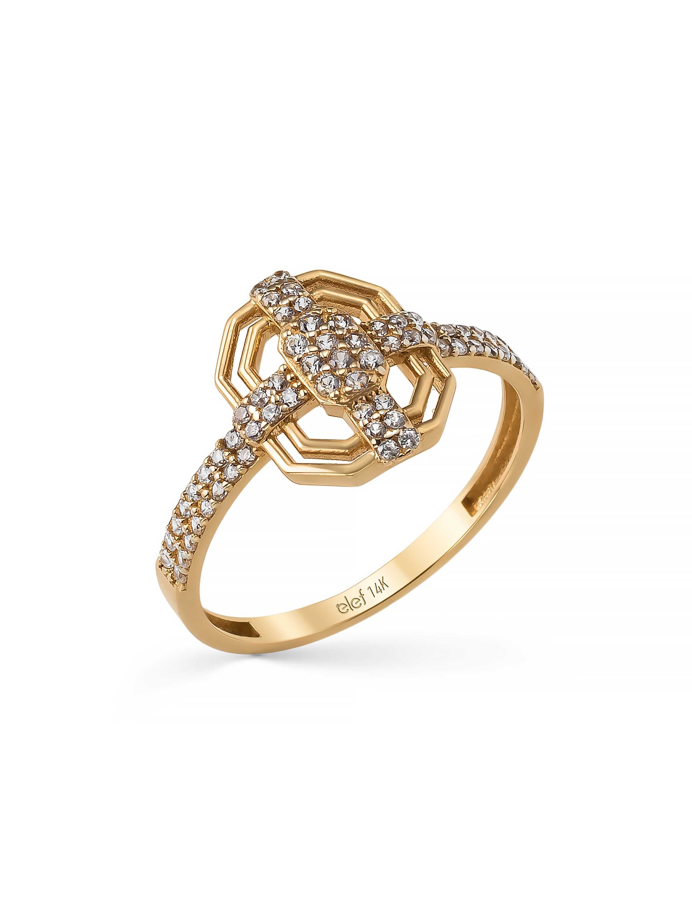 Art Deco Stil Taşlı 14K Altın Yüzük - Elef Kuyumculuk