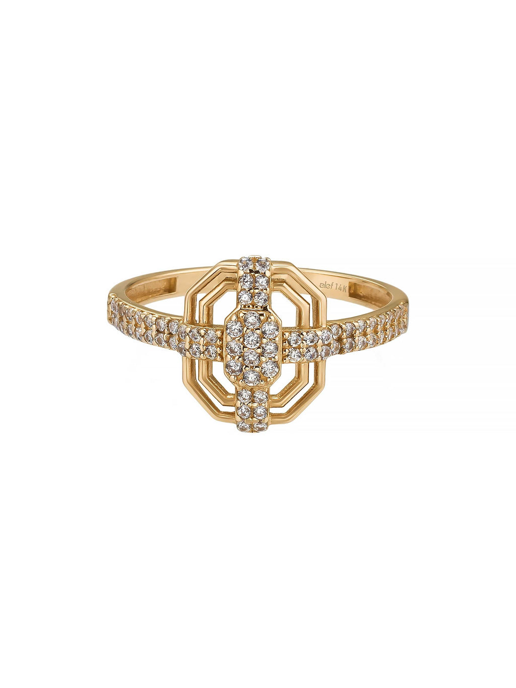 Art Deco Stil Taşlı 14K Altın Yüzük - Elef Kuyumculuk