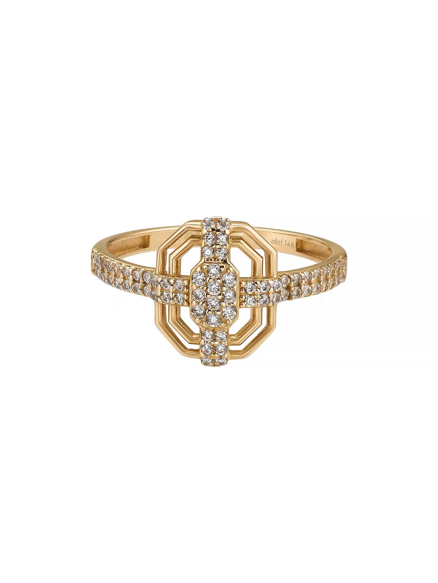 Art Deco Stil Taşlı 14K Altın Yüzük - Elef Kuyumculuk